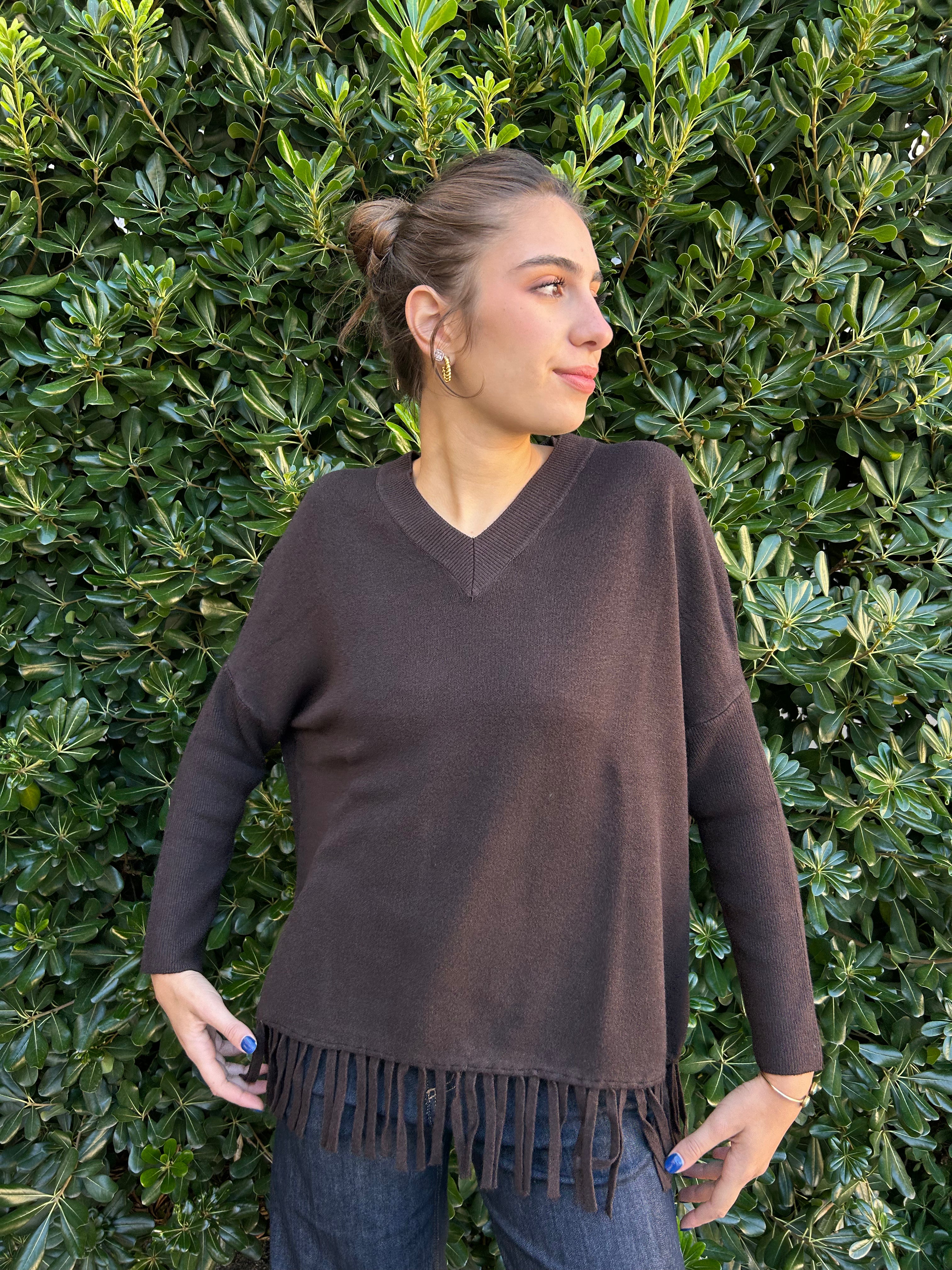 Maglia scollo a V con frange