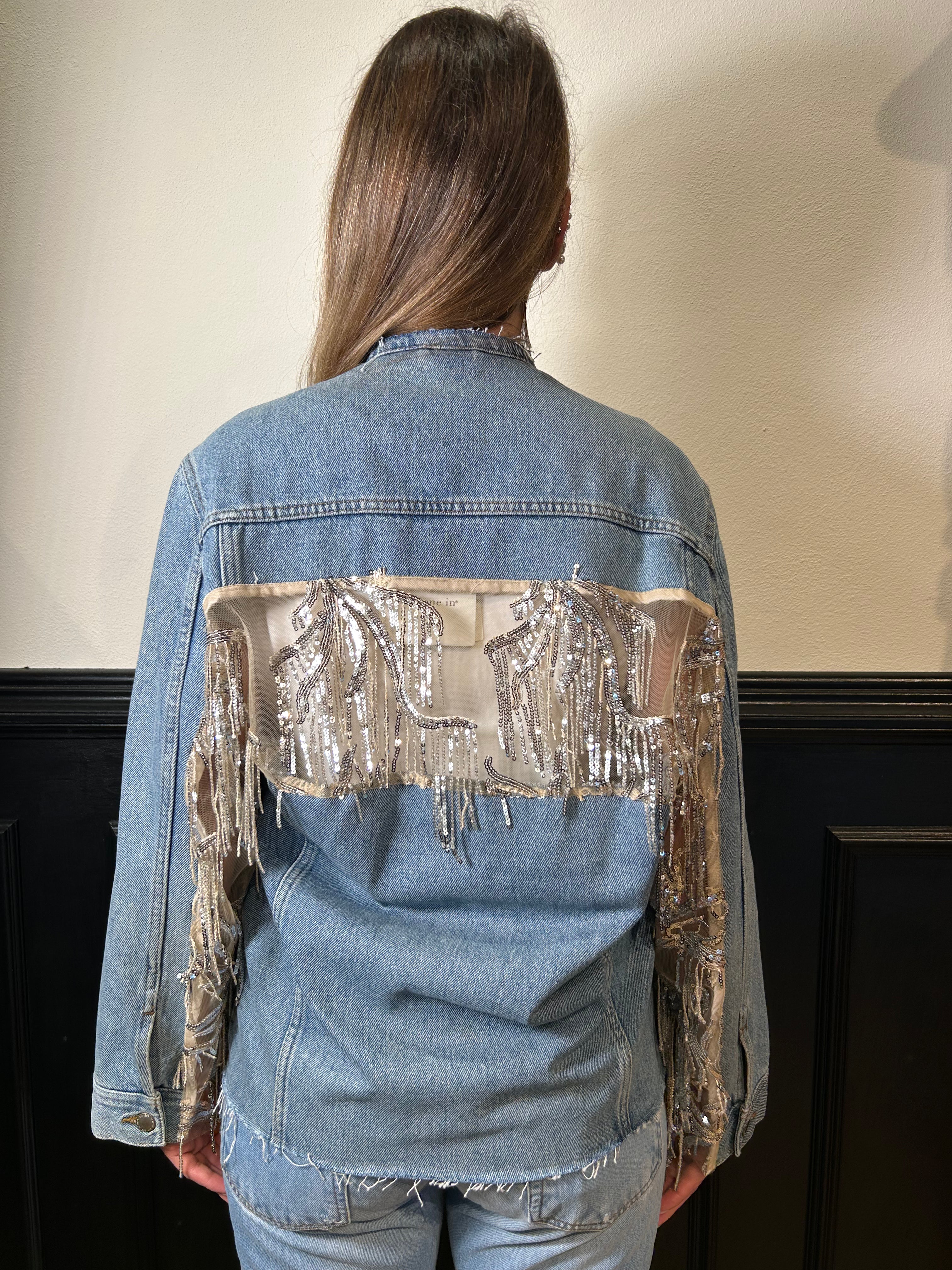 Giacchino in denim dettaglio strass sul retro