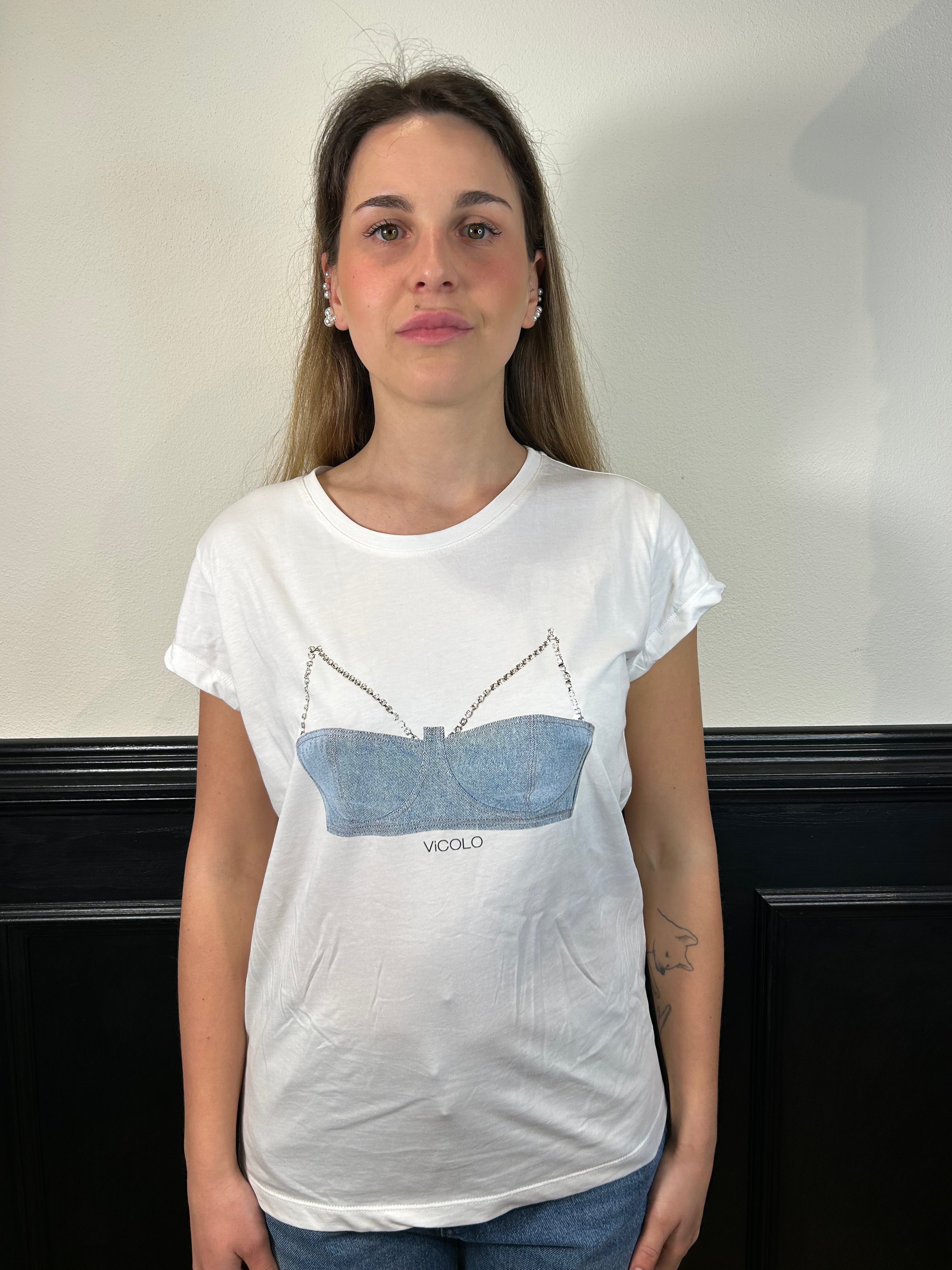 T-shirt regular stampa top Denim