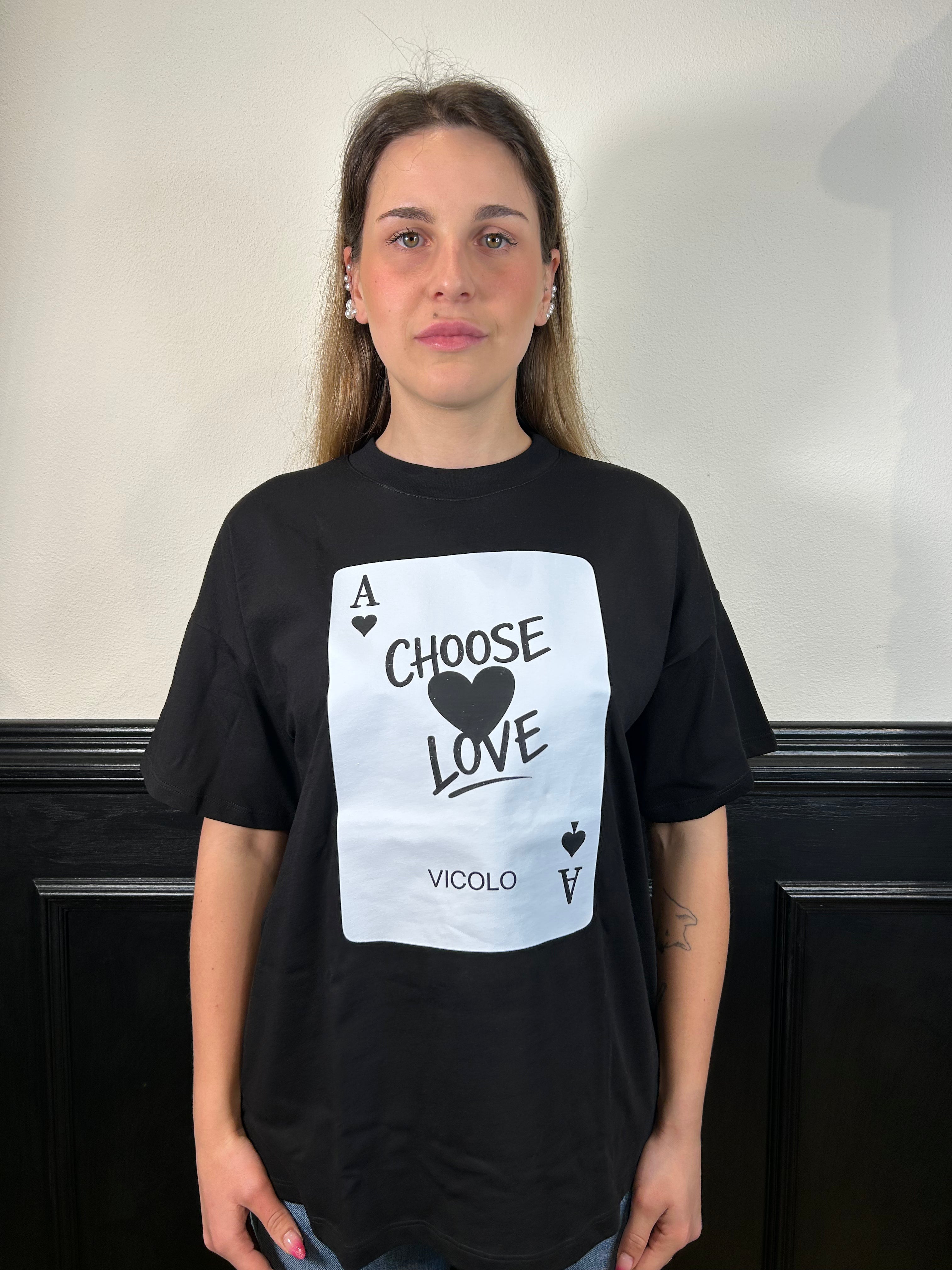 T-shirt oversize asso di cuori