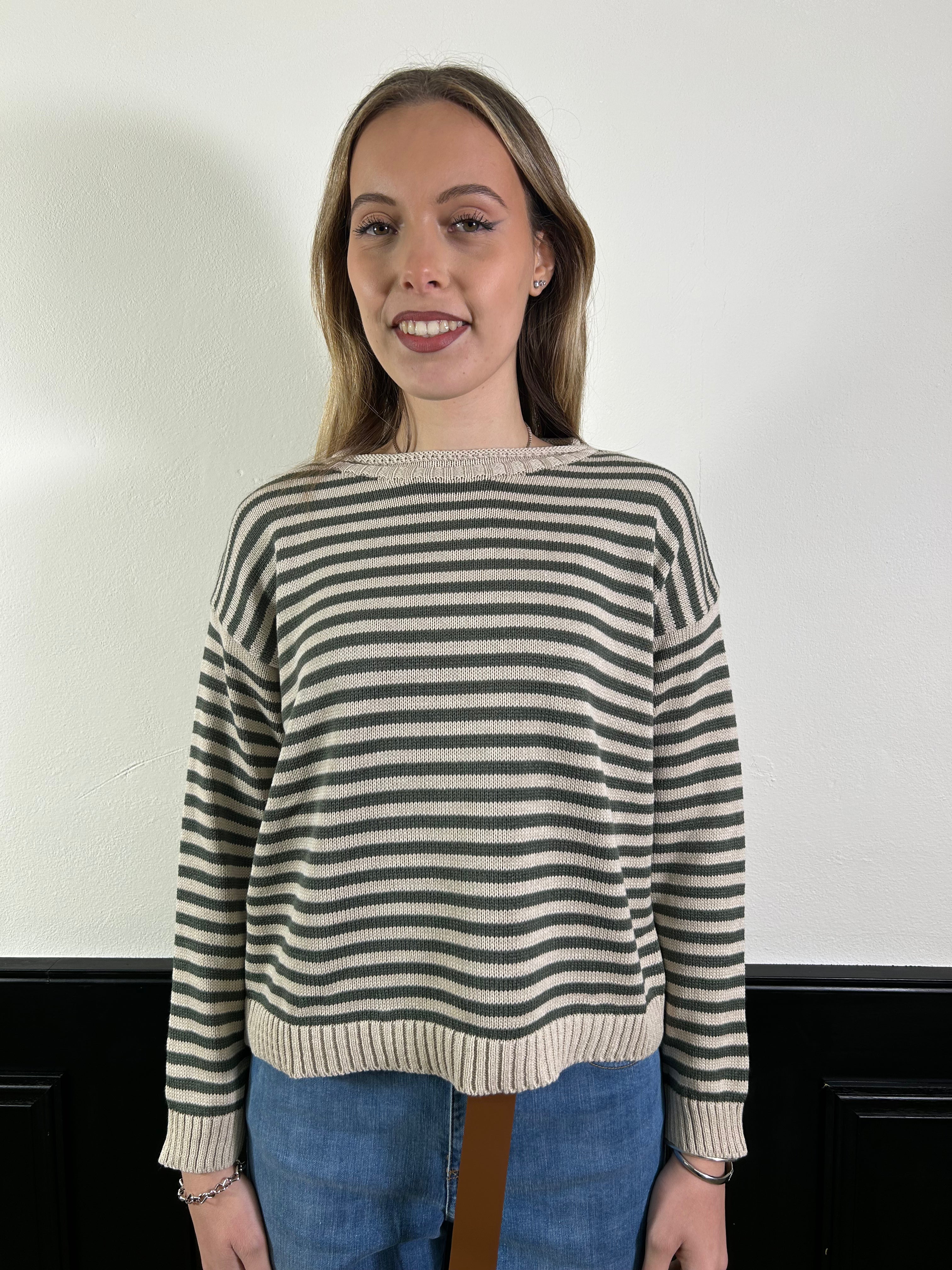 Pull a righe verde militare