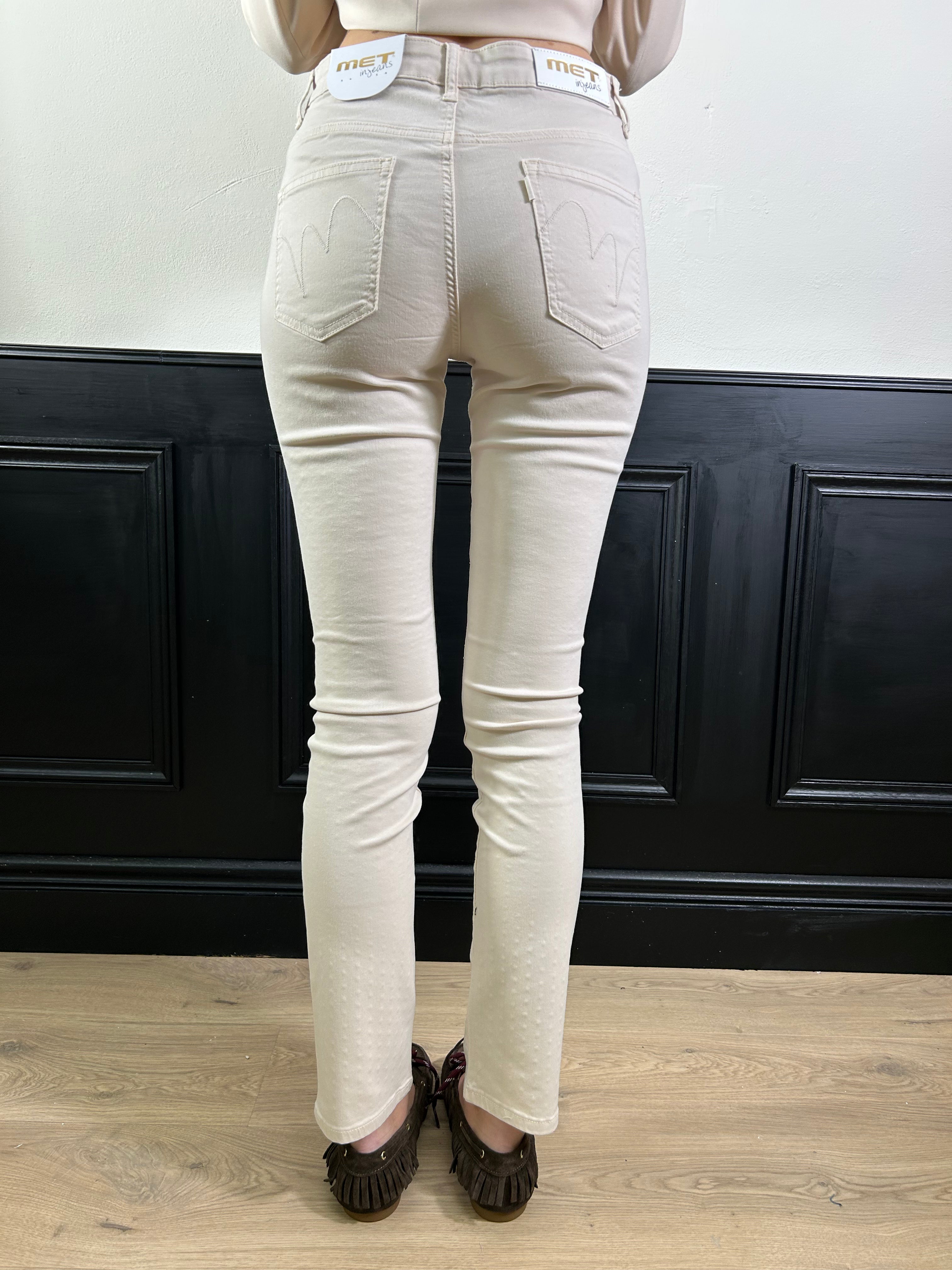 Jeans Elle skinny con strass sabbia