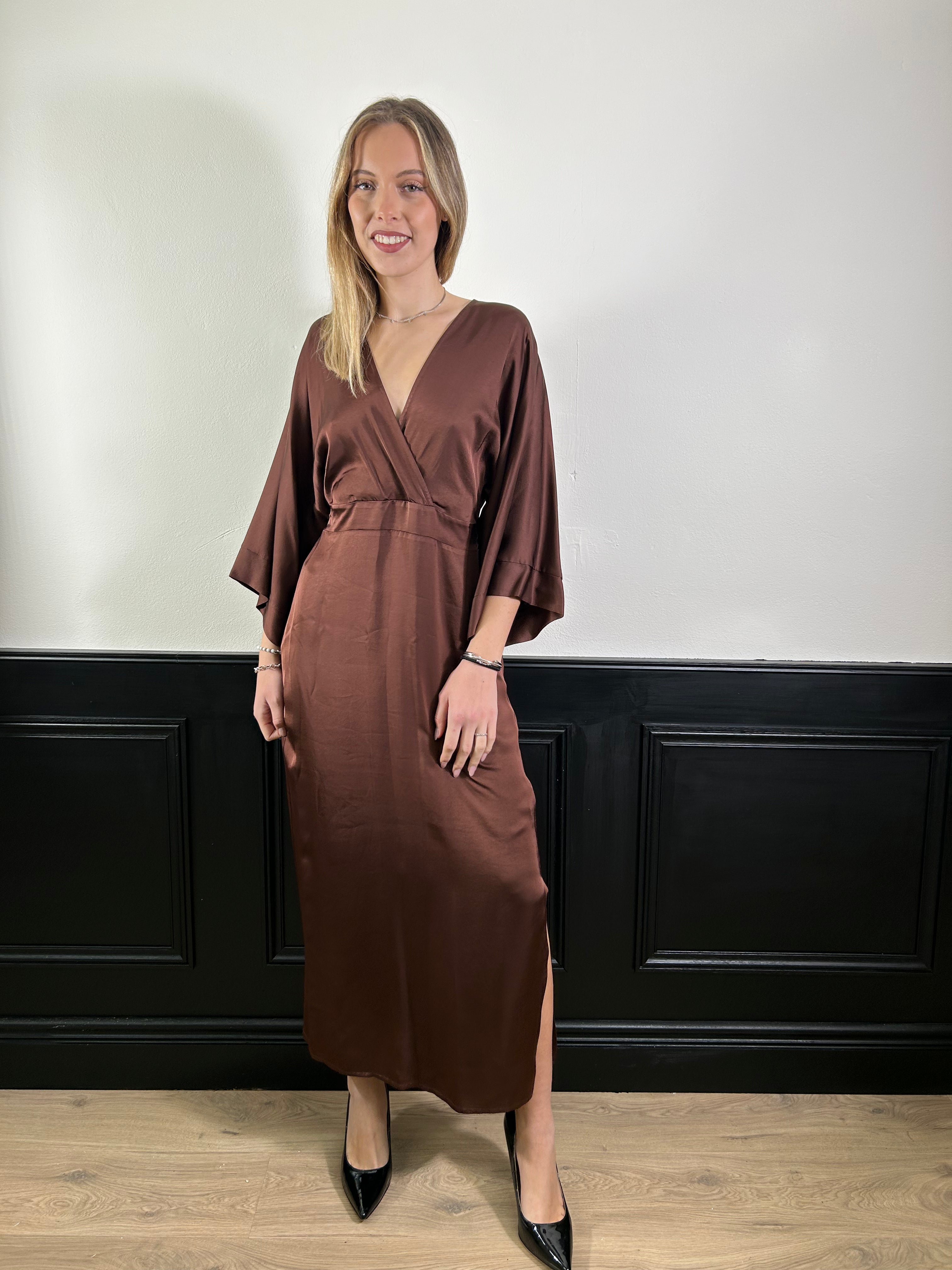 Abito lungo in raso bordeaux