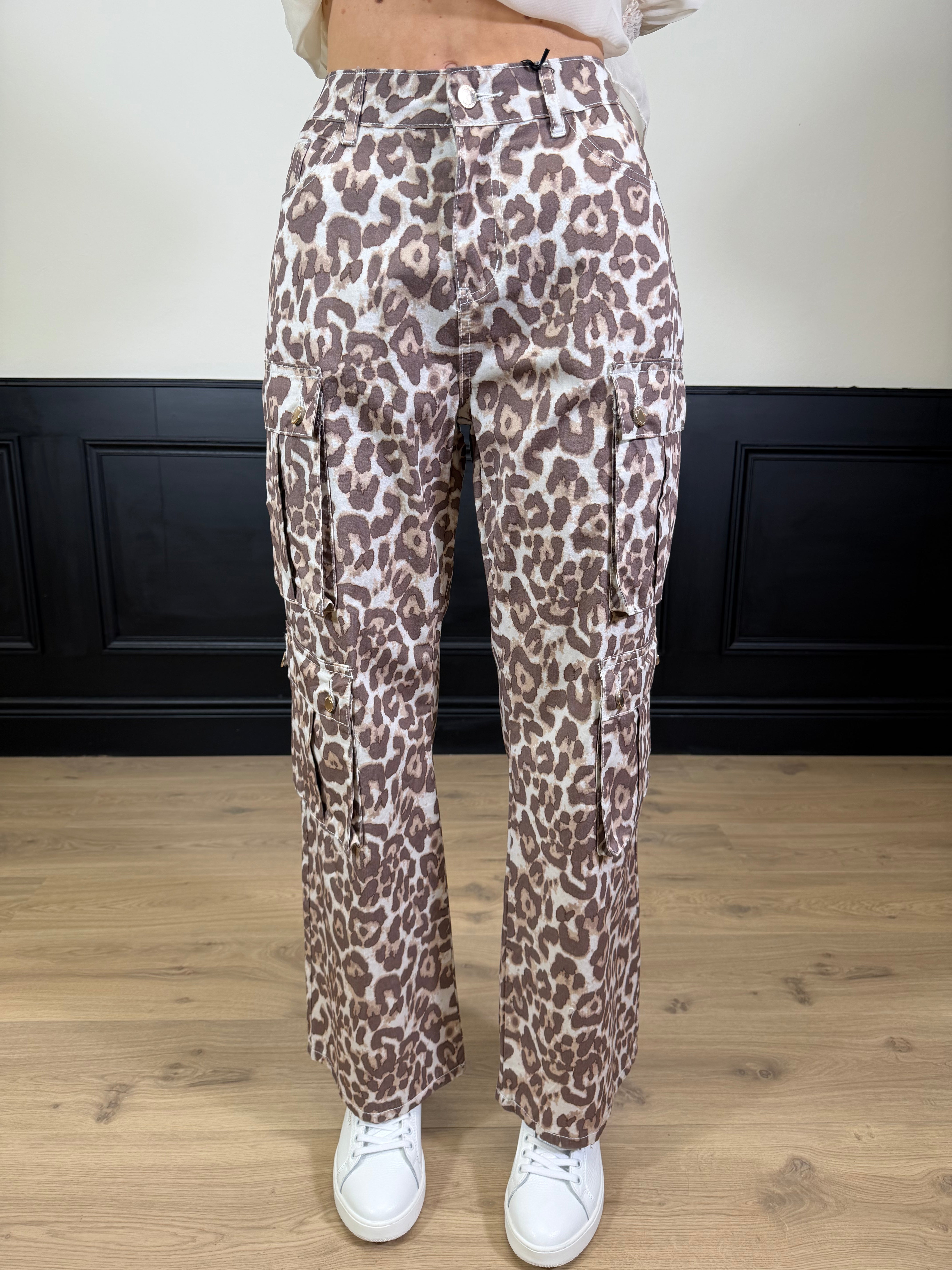 Pantalone cargo fantasia animalier