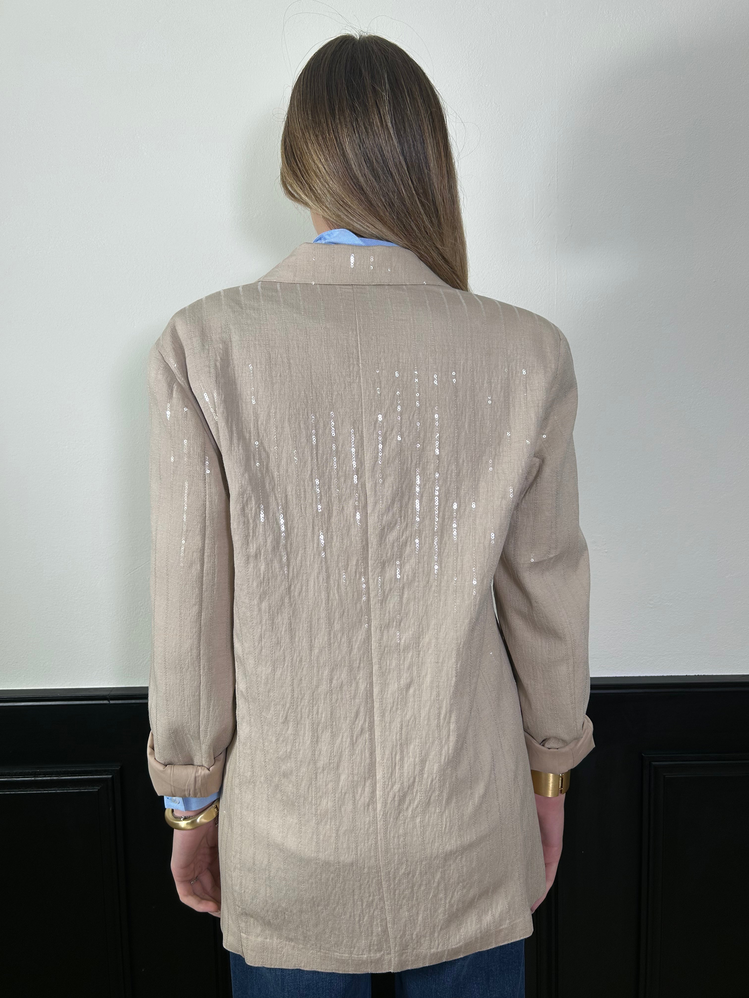 Giacca Glam sabbia gessati con paillettes