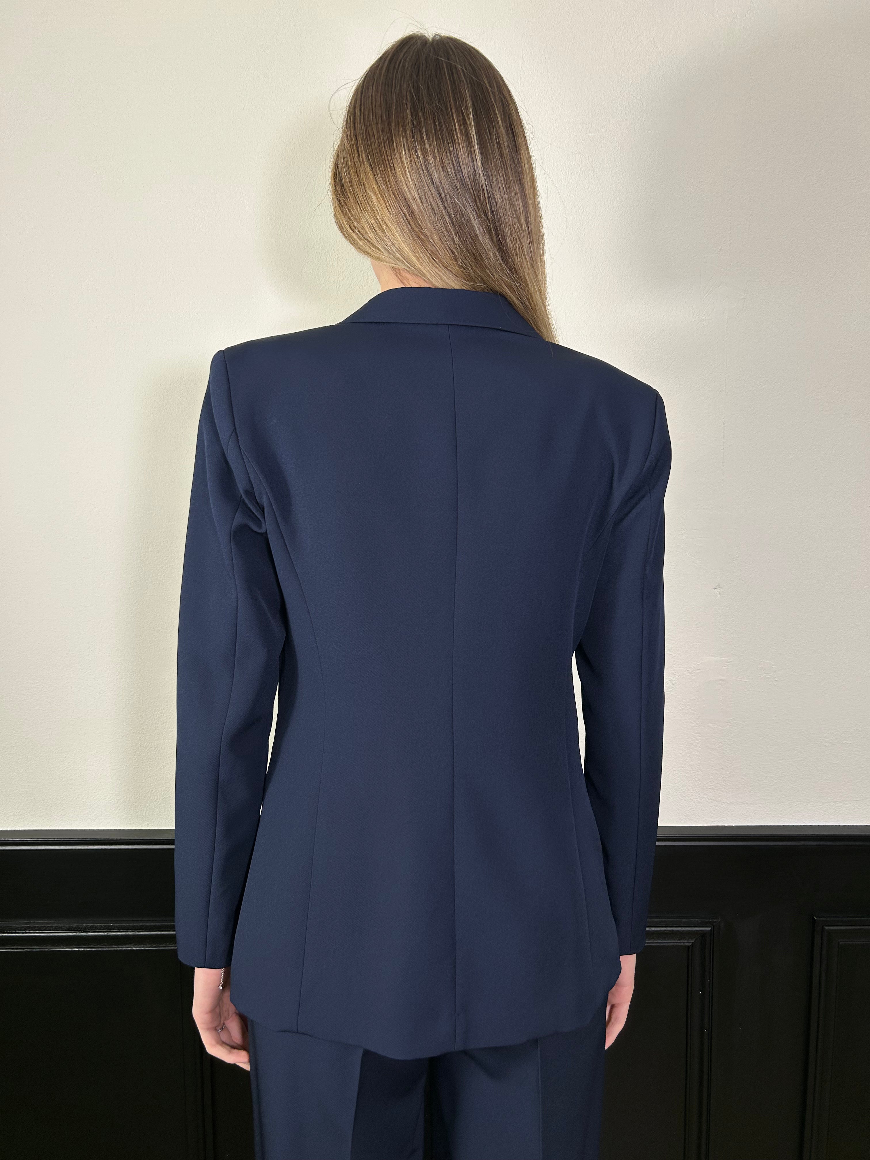 Tailleur giacca dritta e pantalone largo blu