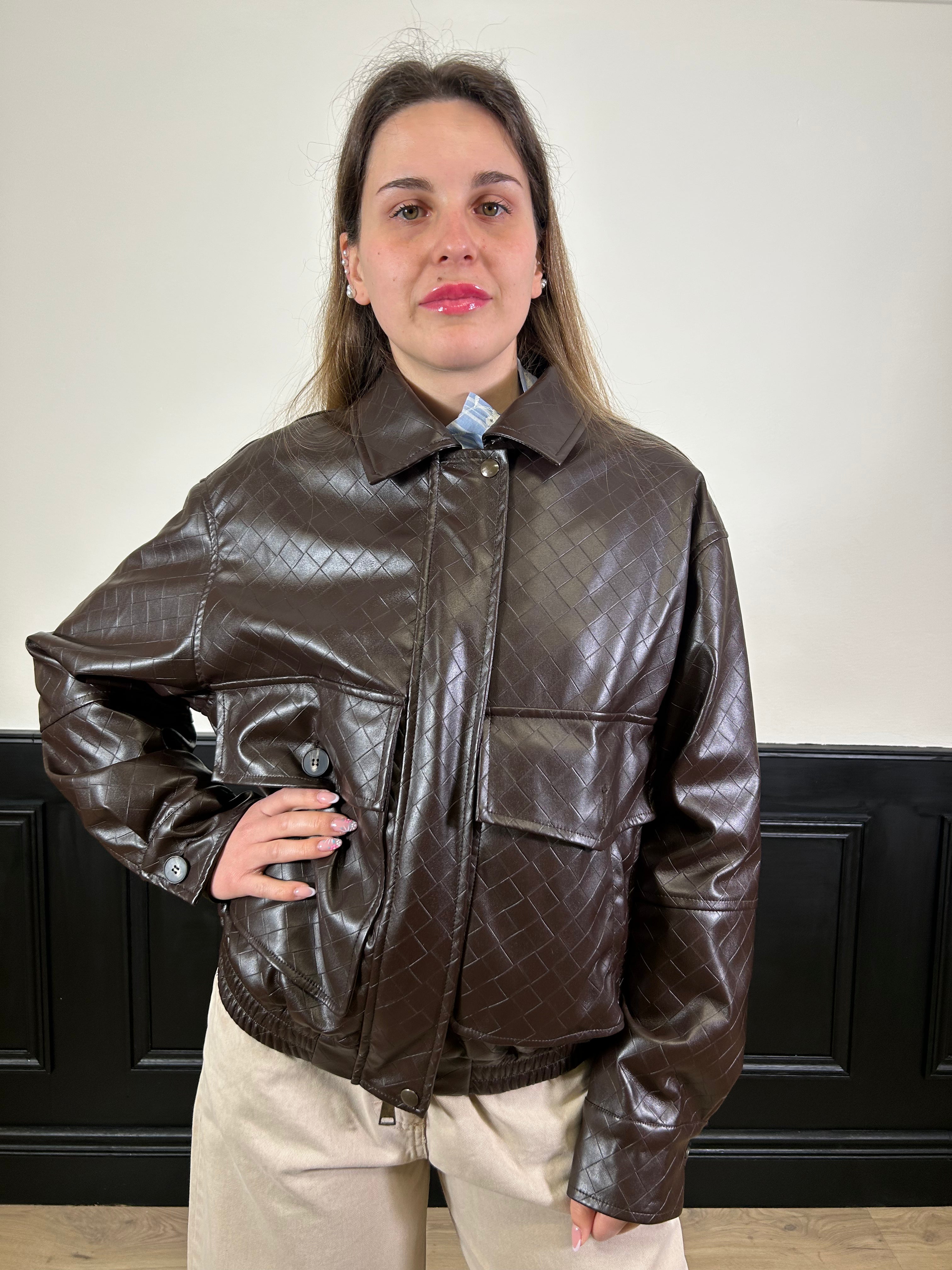 Bomber in ecopelle intrecciato