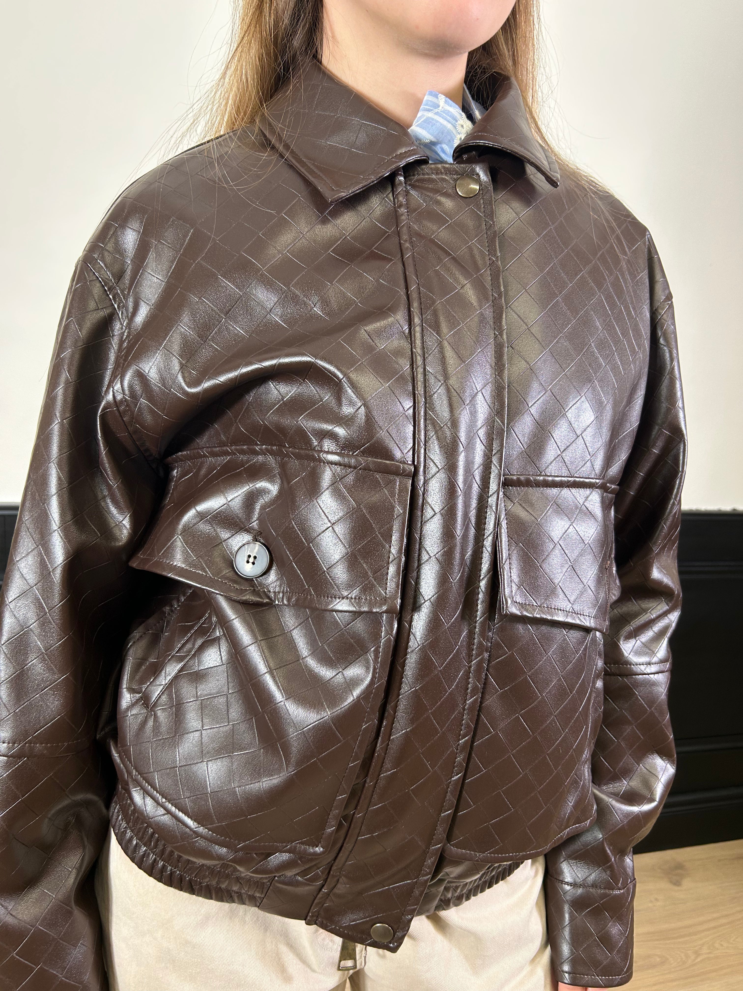 Bomber in ecopelle intrecciato