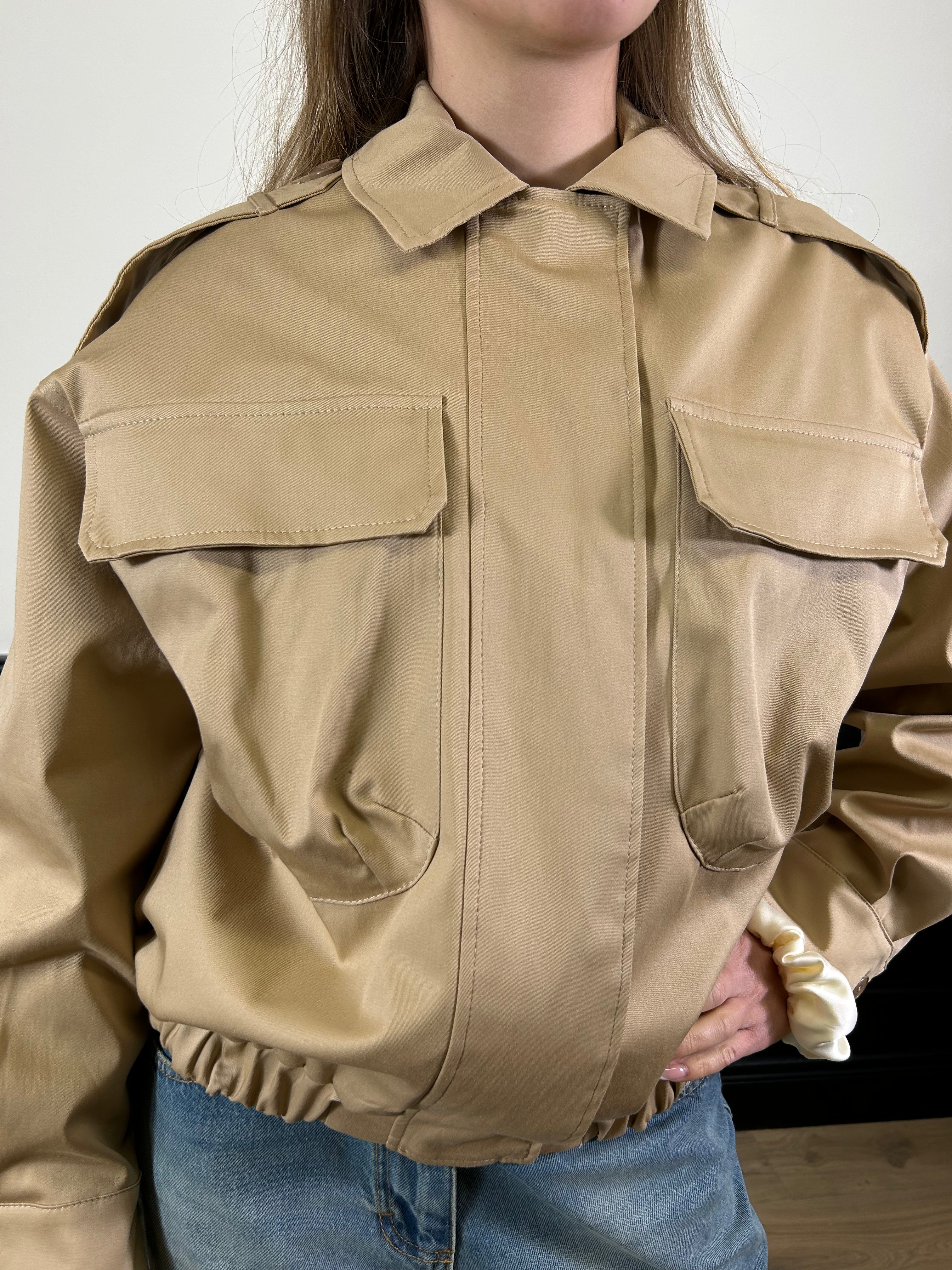 Giacca bomber in cotone beige