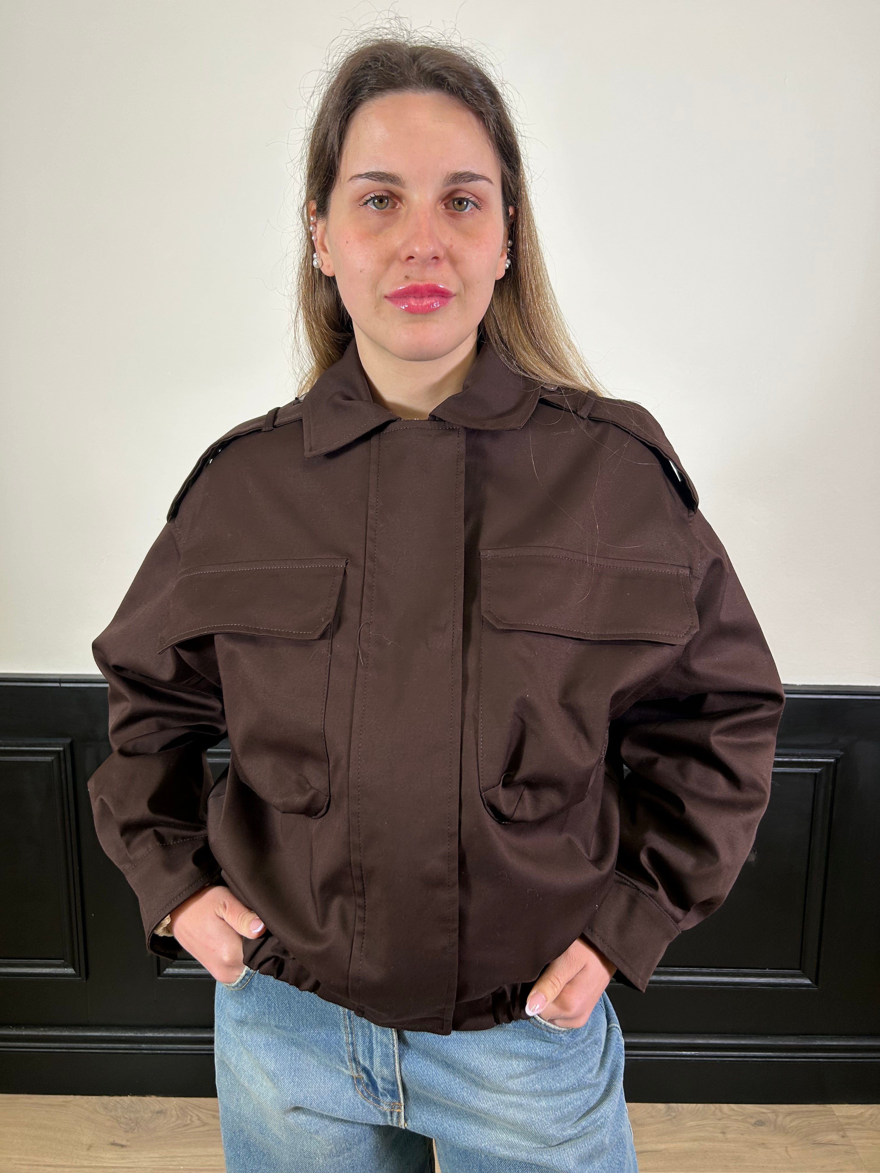 Giacca bomber in cotone marrone