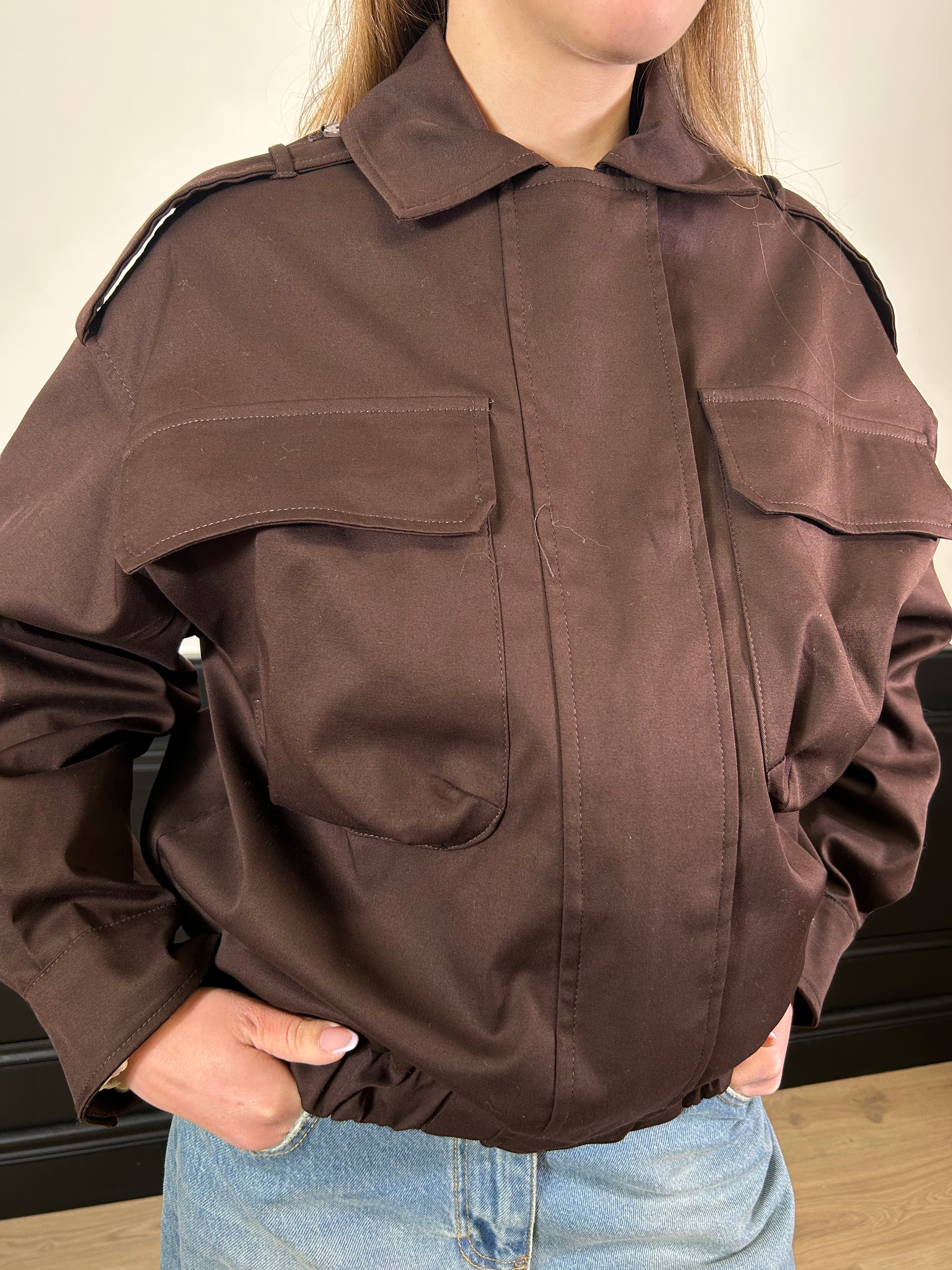 Giacca bomber in cotone marrone