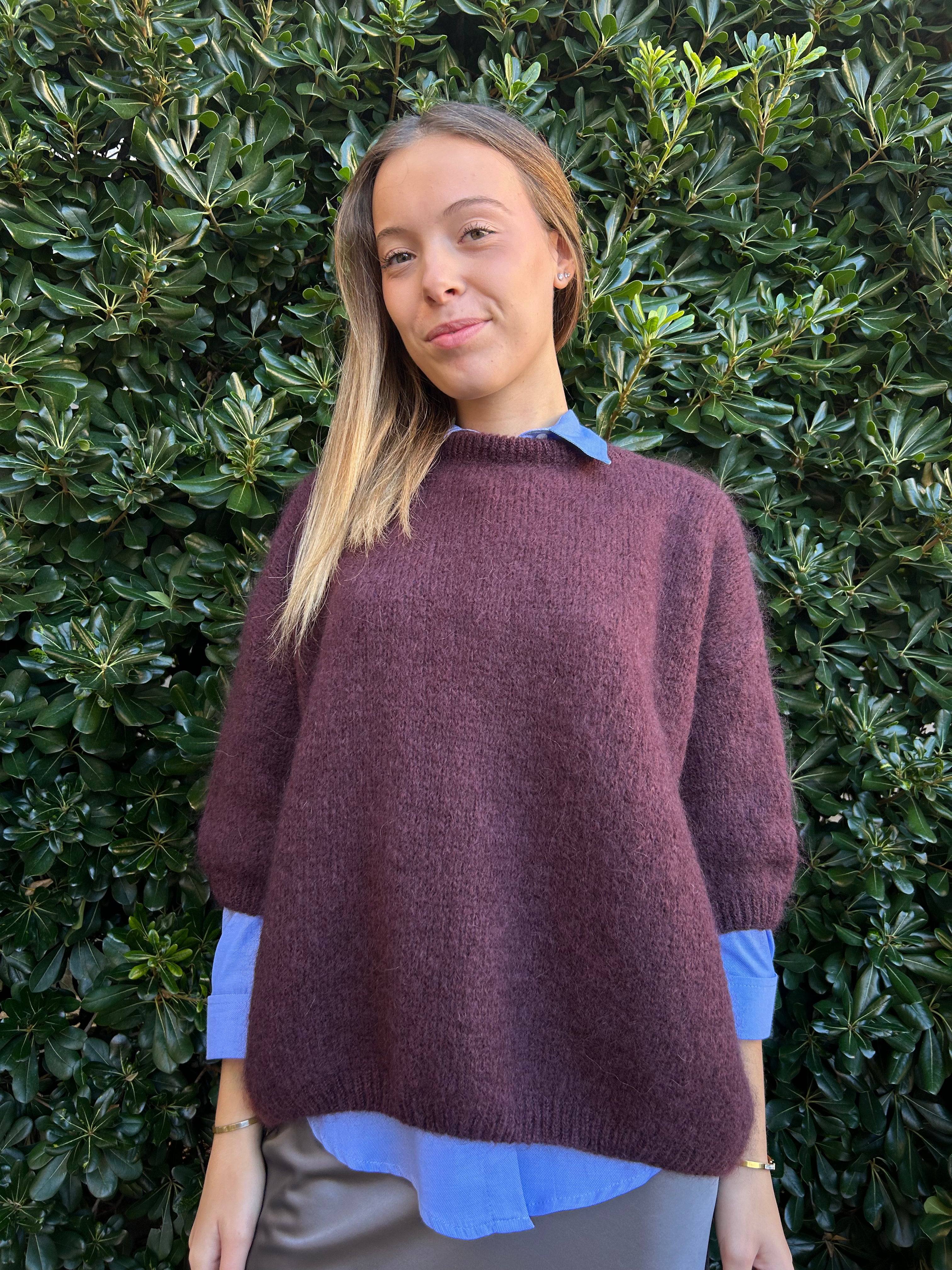 Maglia oversize manica 3/4 giro collo