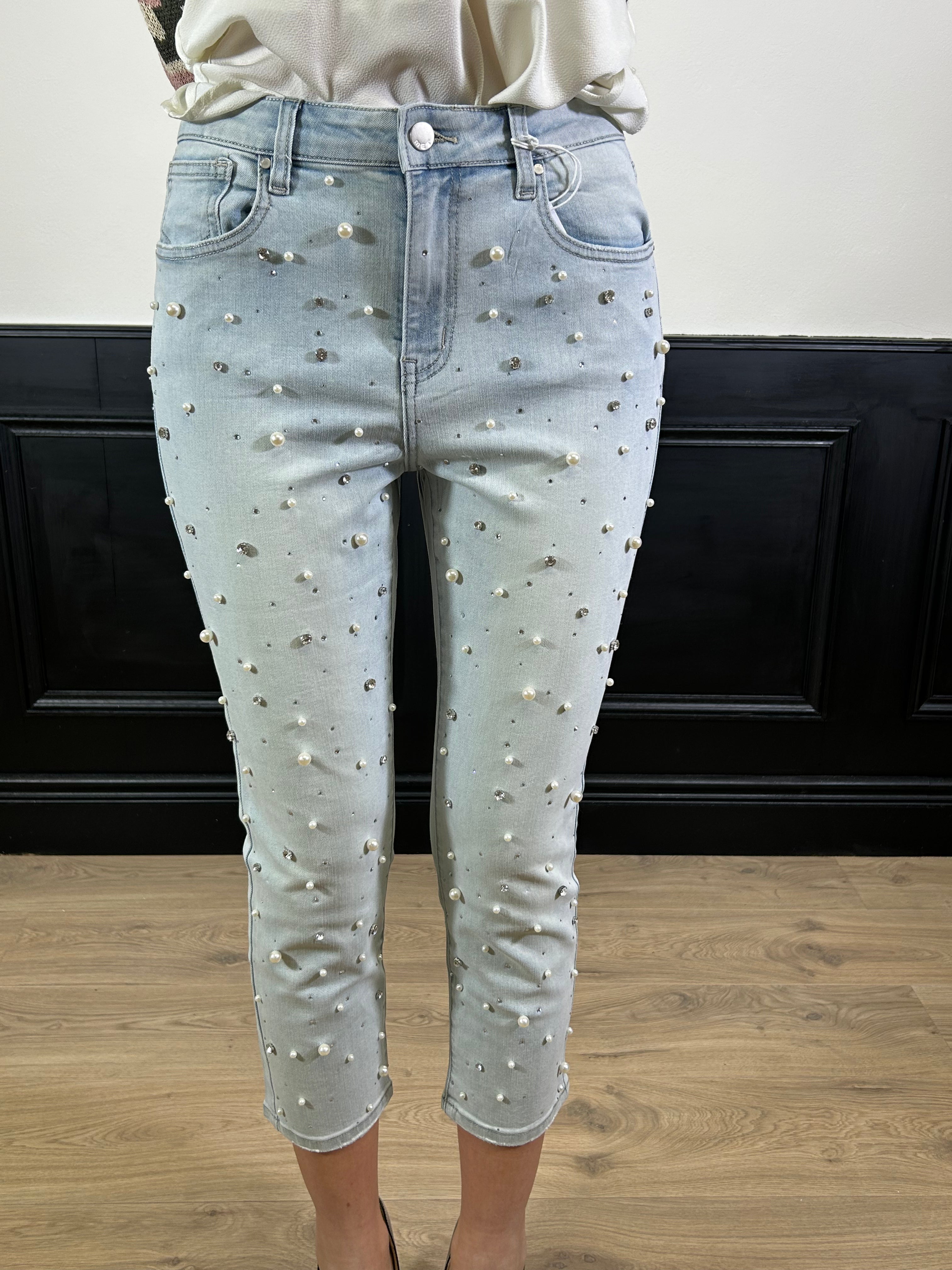 Jeans Renza con strass e perle