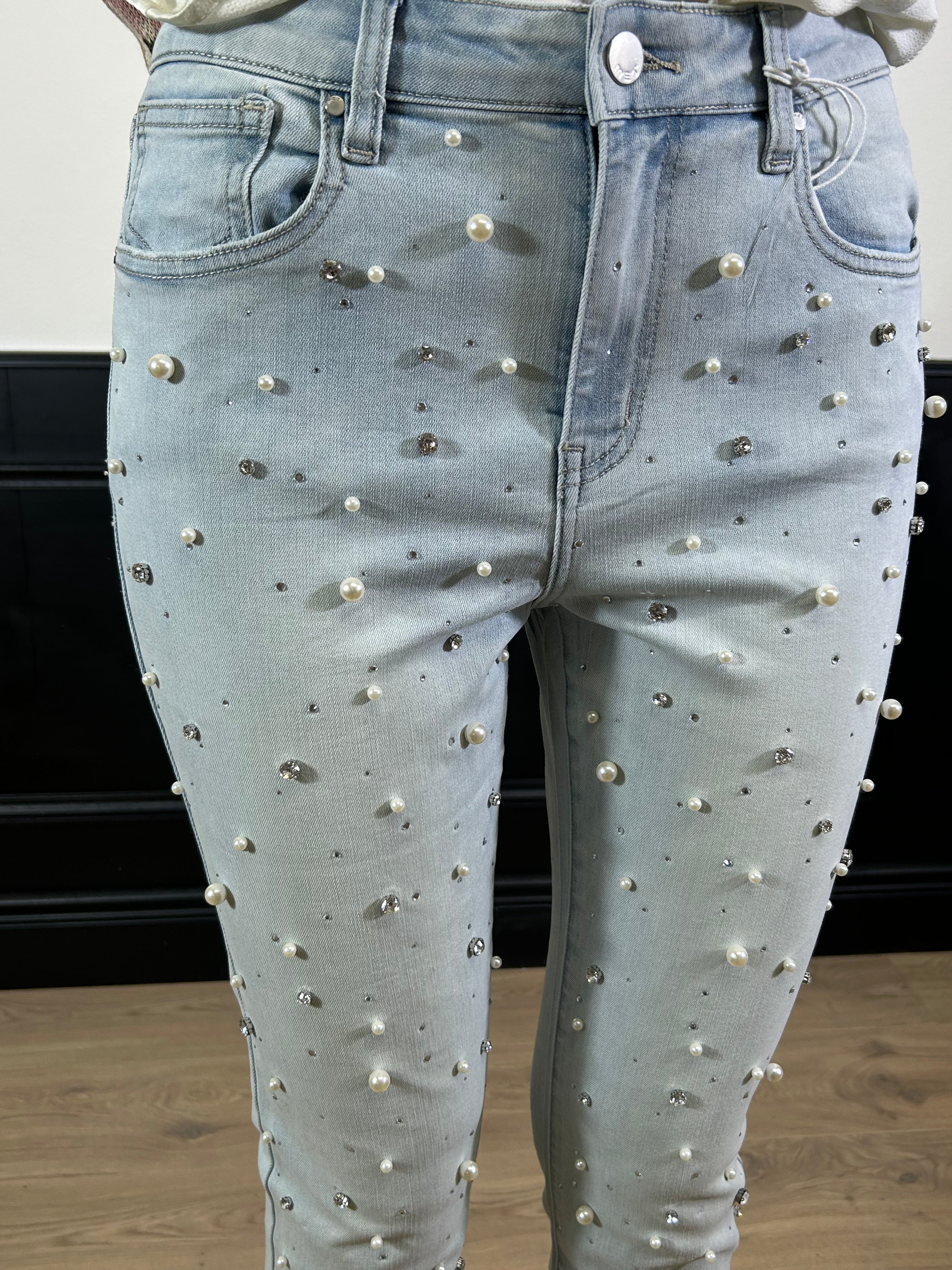 Jeans Renza con strass e perle