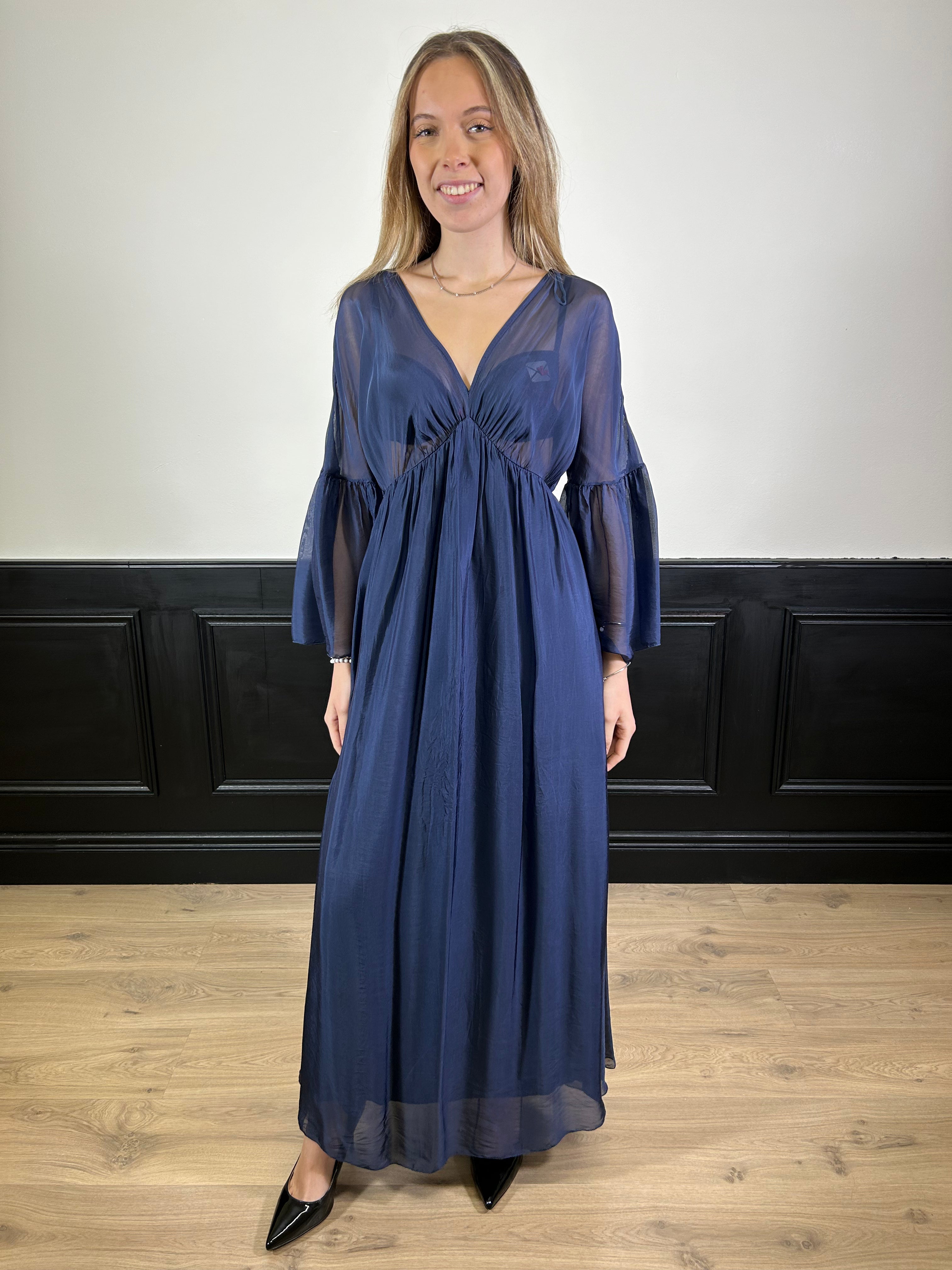 Abito lungo misto seta manica pipistrello