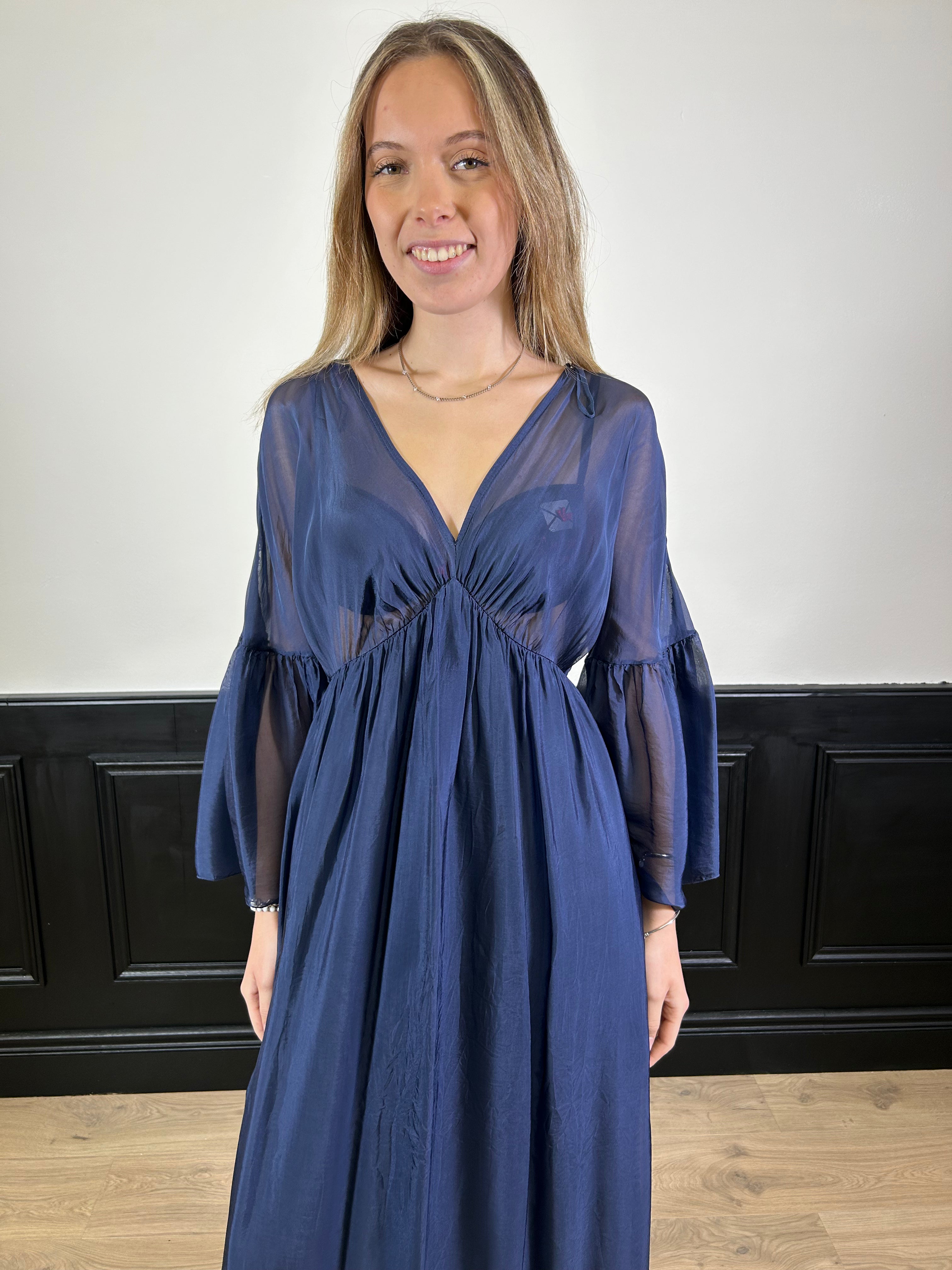 Abito lungo misto seta manica pipistrello