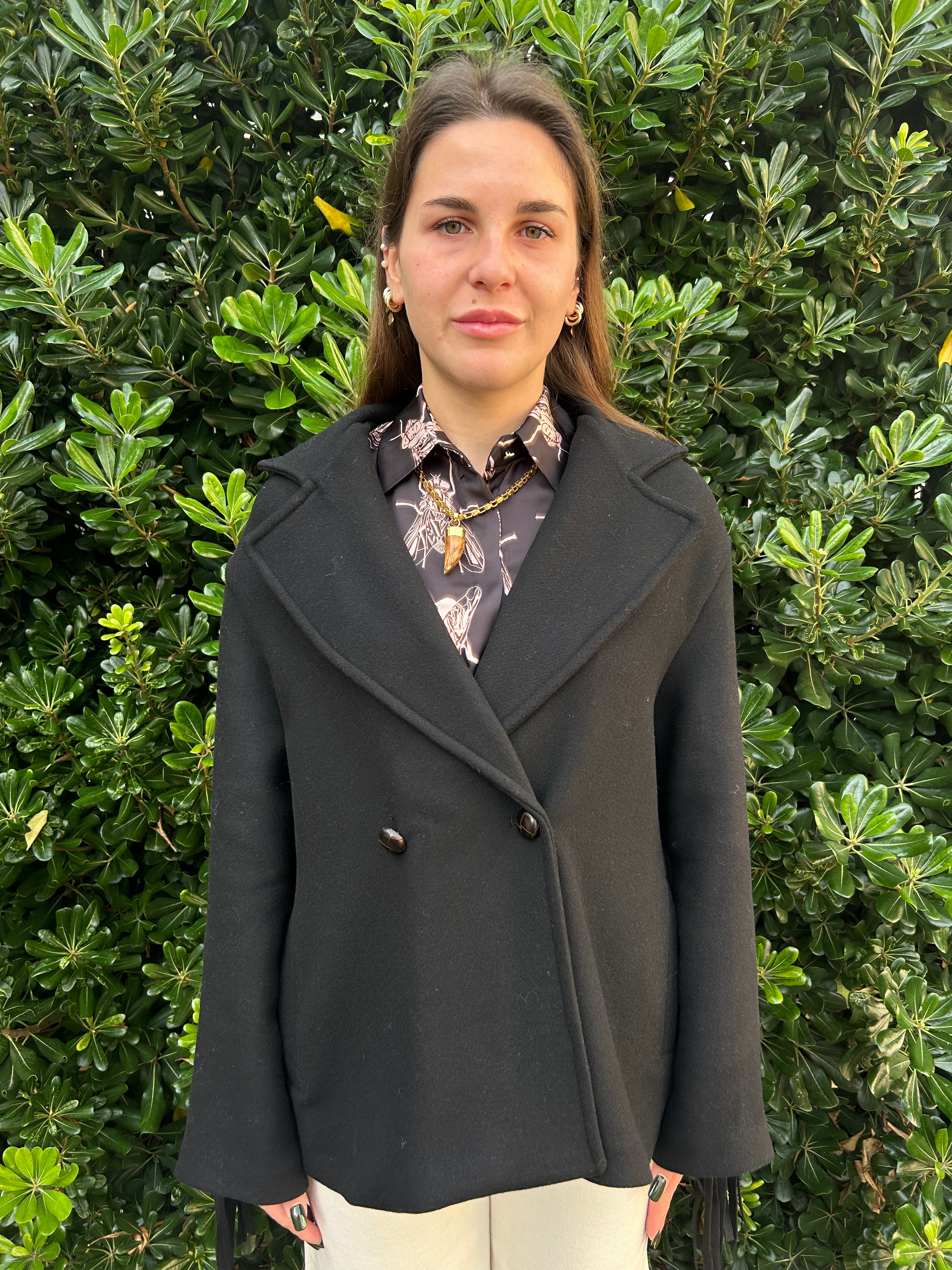 Cappotto corto con frange misto lana