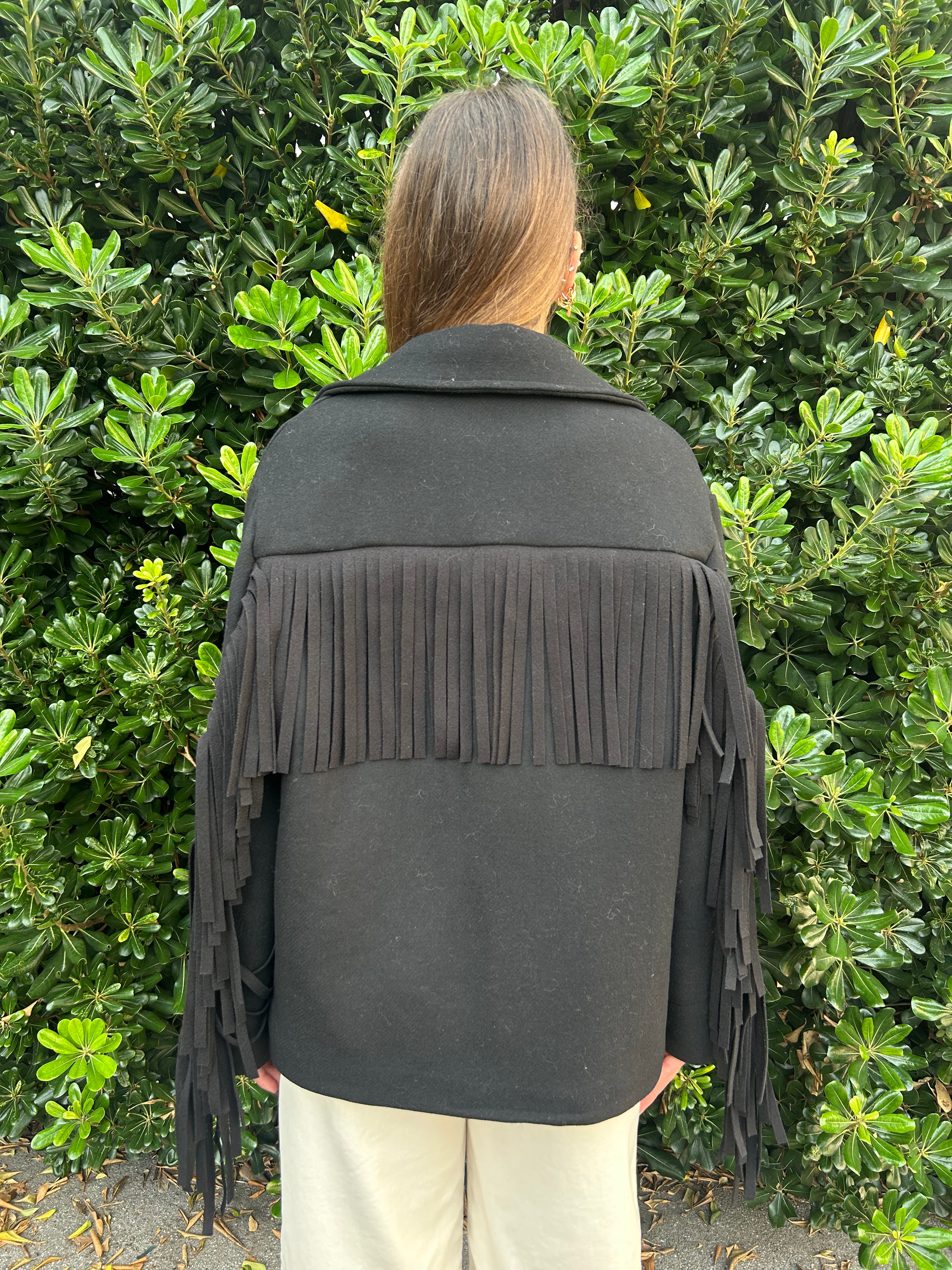 Cappotto corto con frange misto lana