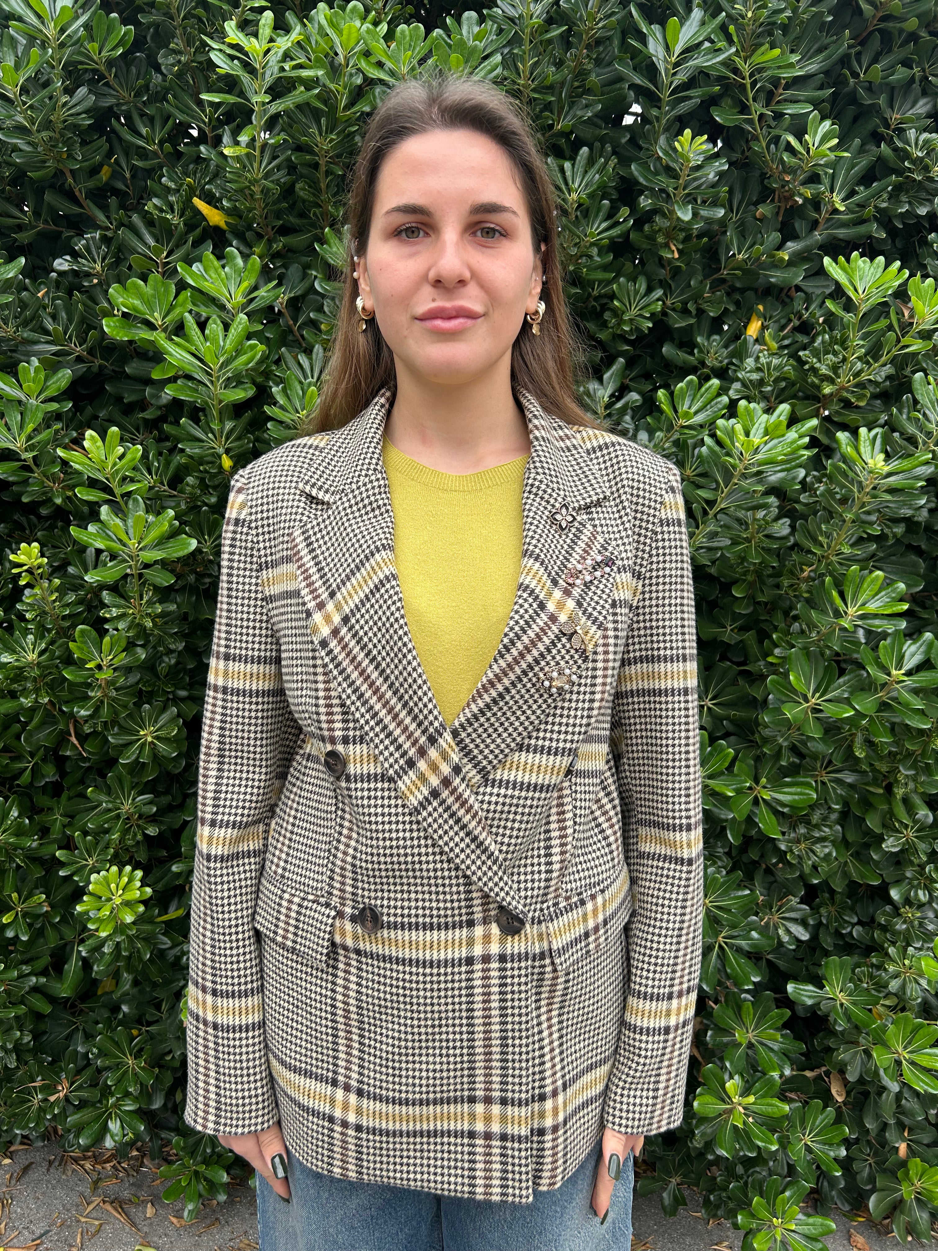 Giacca doppiopetto a quadri gialla