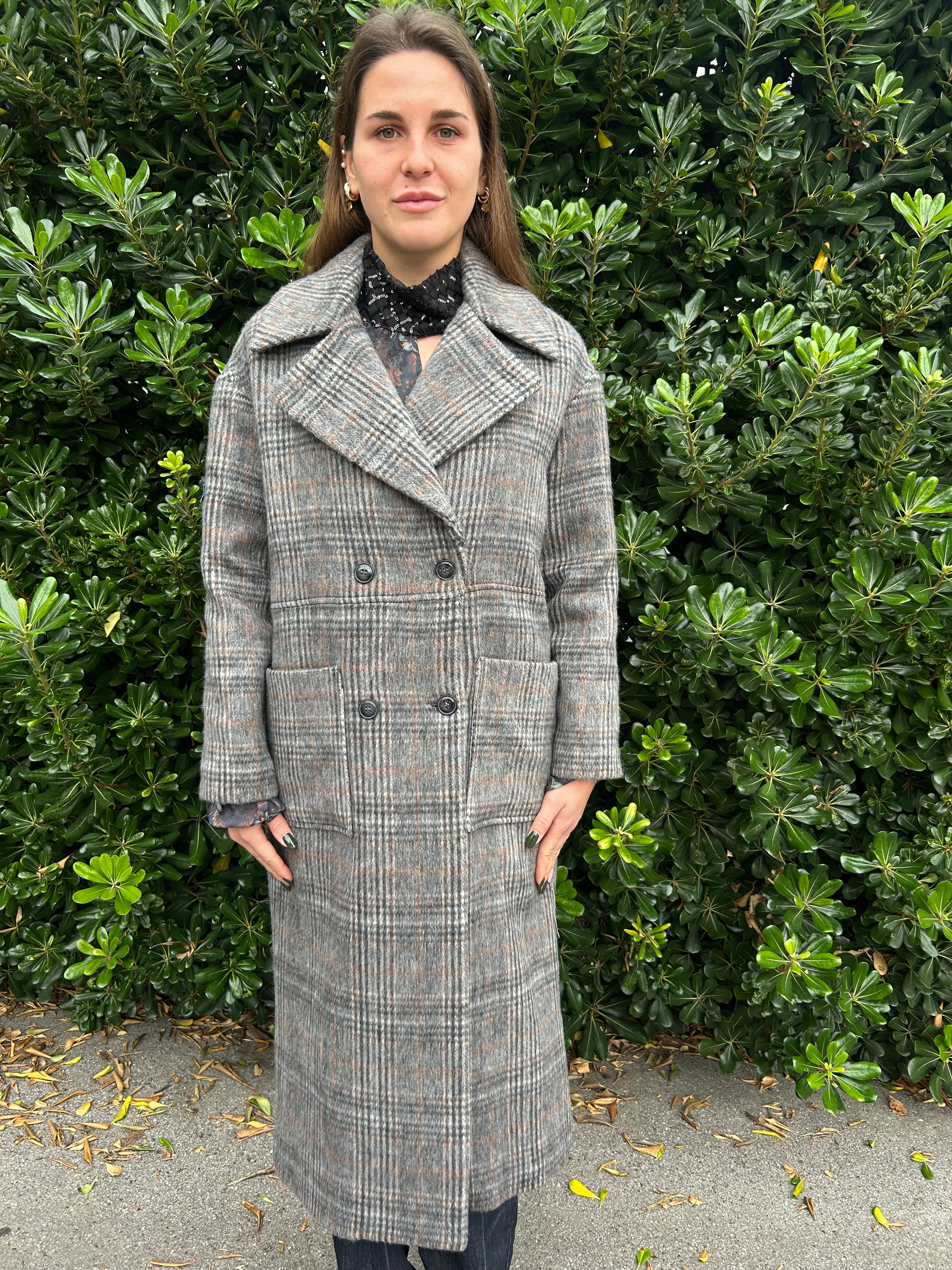 Cappotto doppiopetto check misto lana