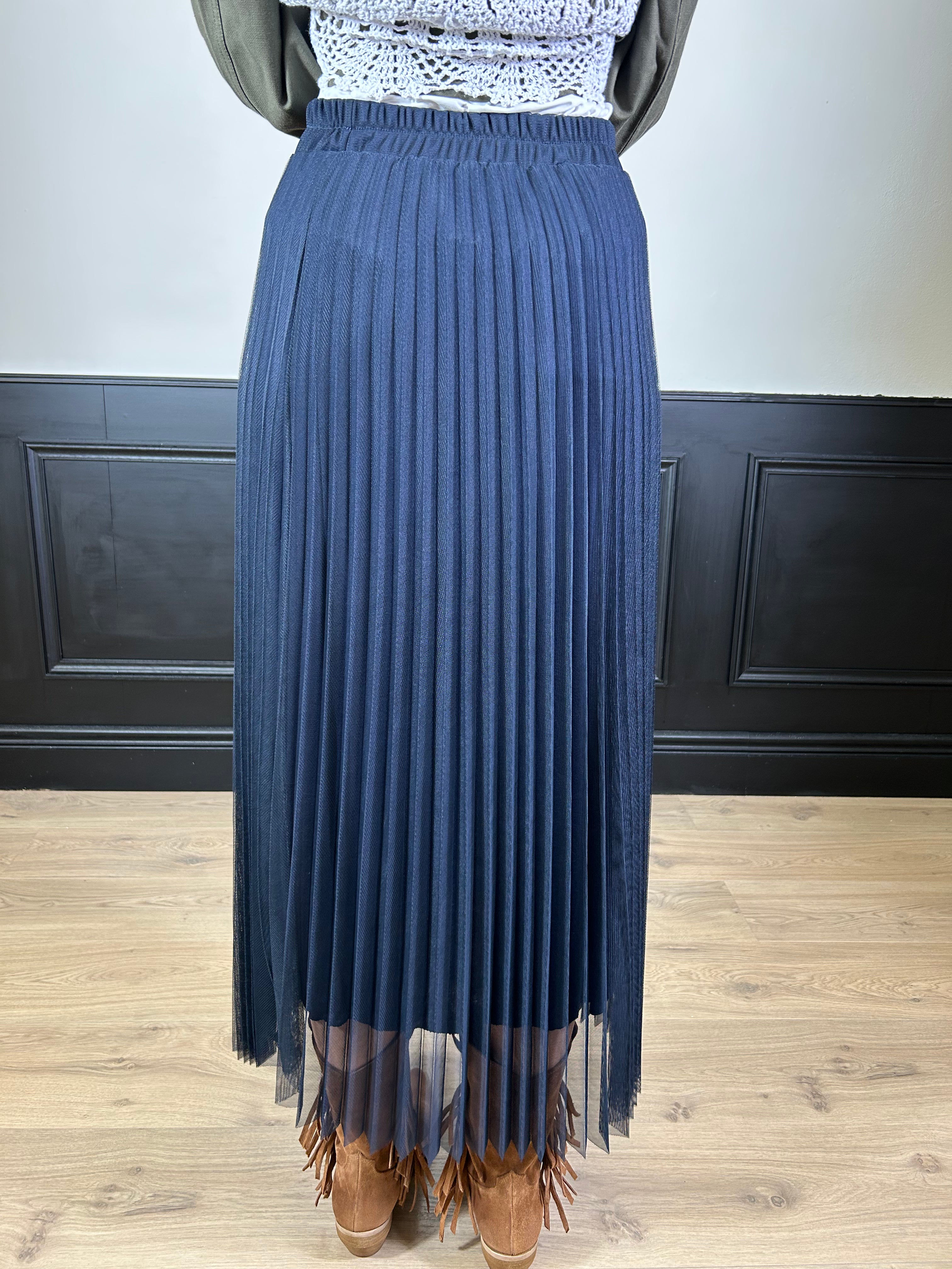 Gonna blu in tulle plissé