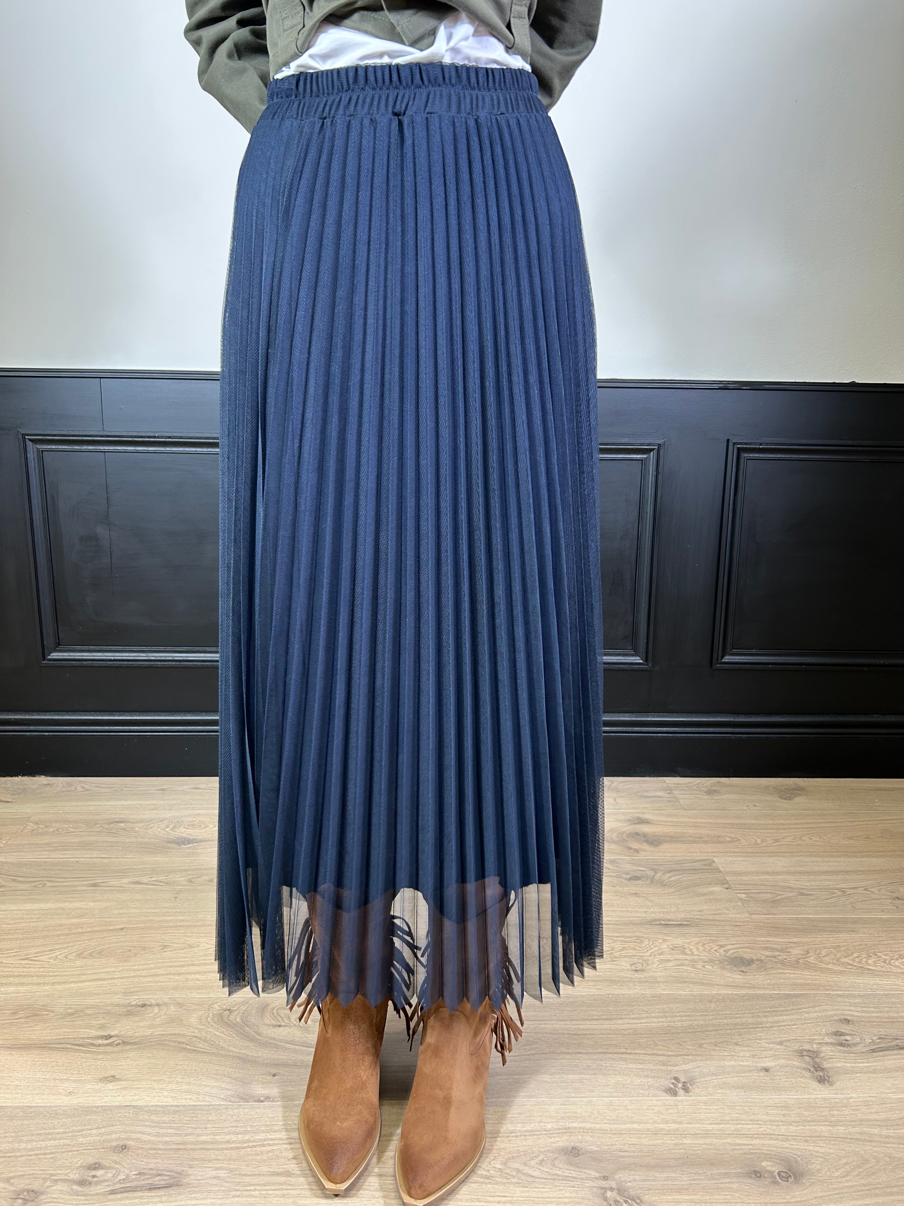 Gonna blu in tulle plissé