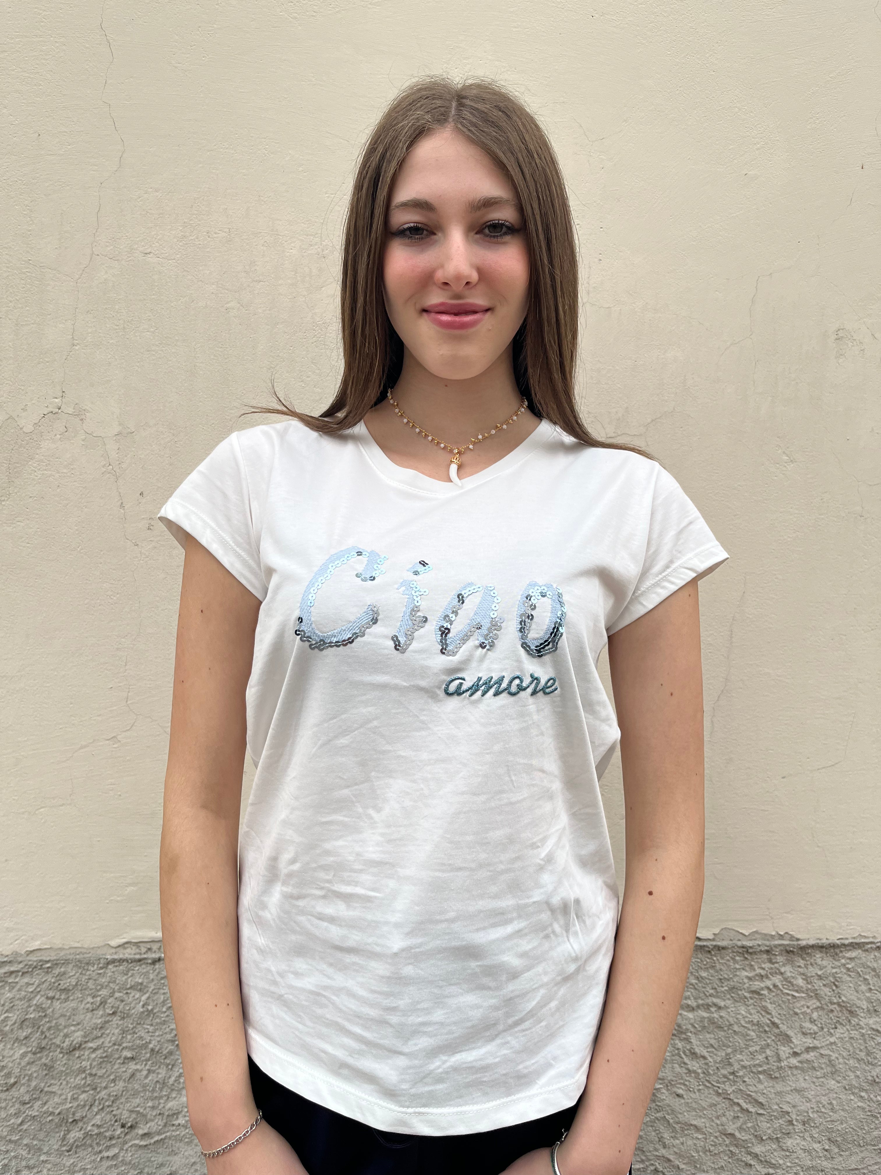 T-shirt stampa "ciao amore"