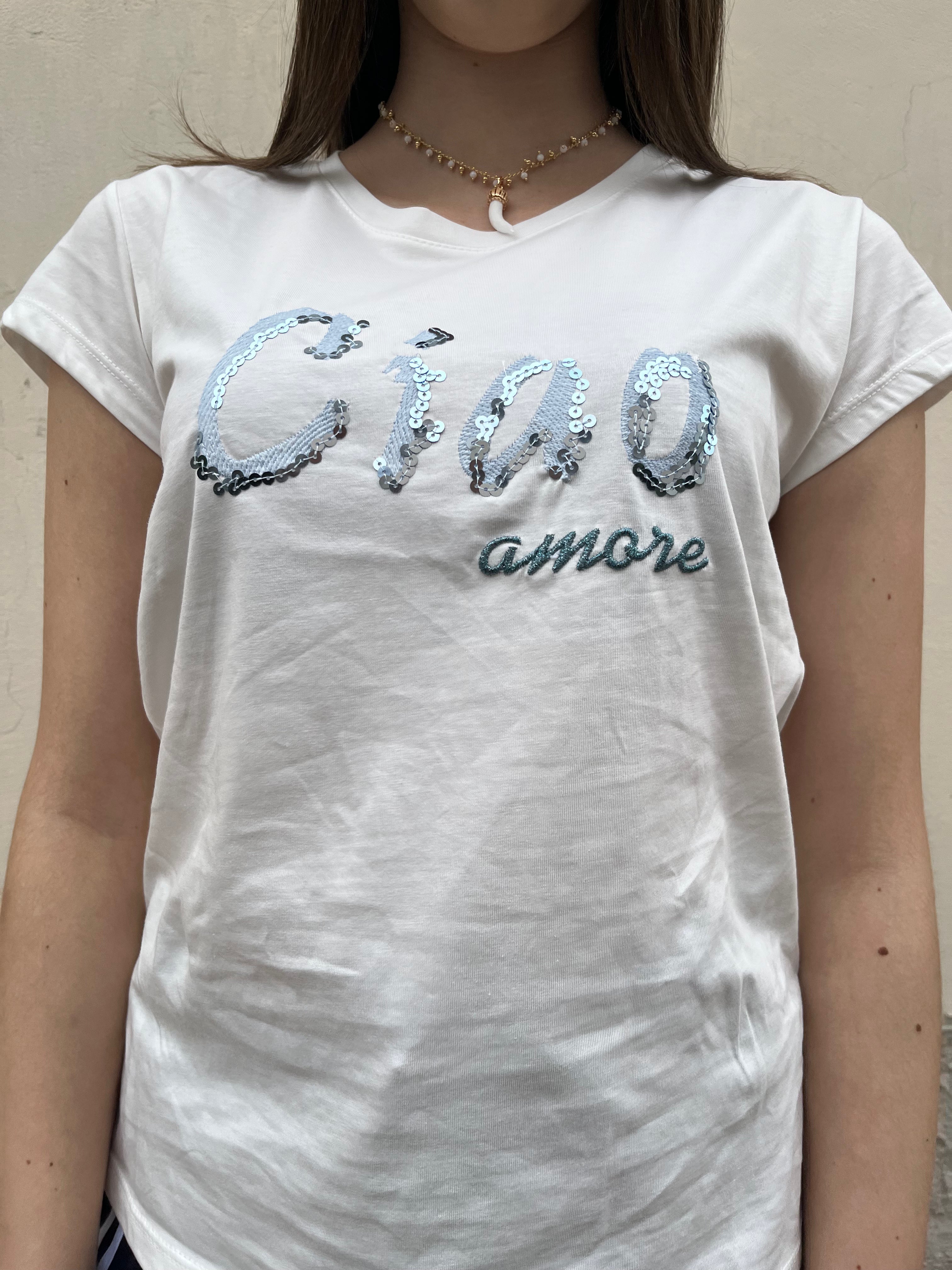 T-shirt stampa "ciao amore"