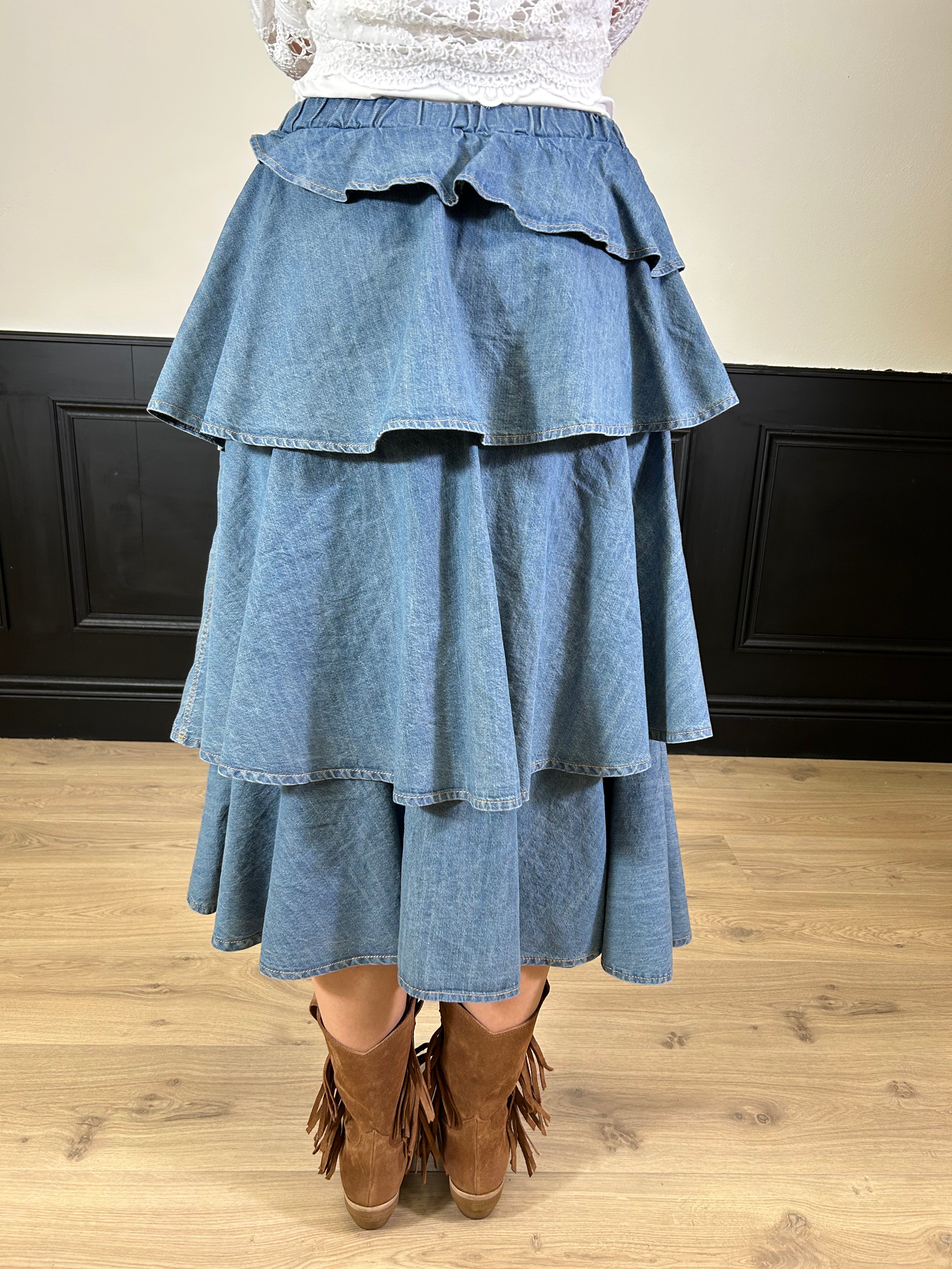 Gonna a balze asimmetrica in denim