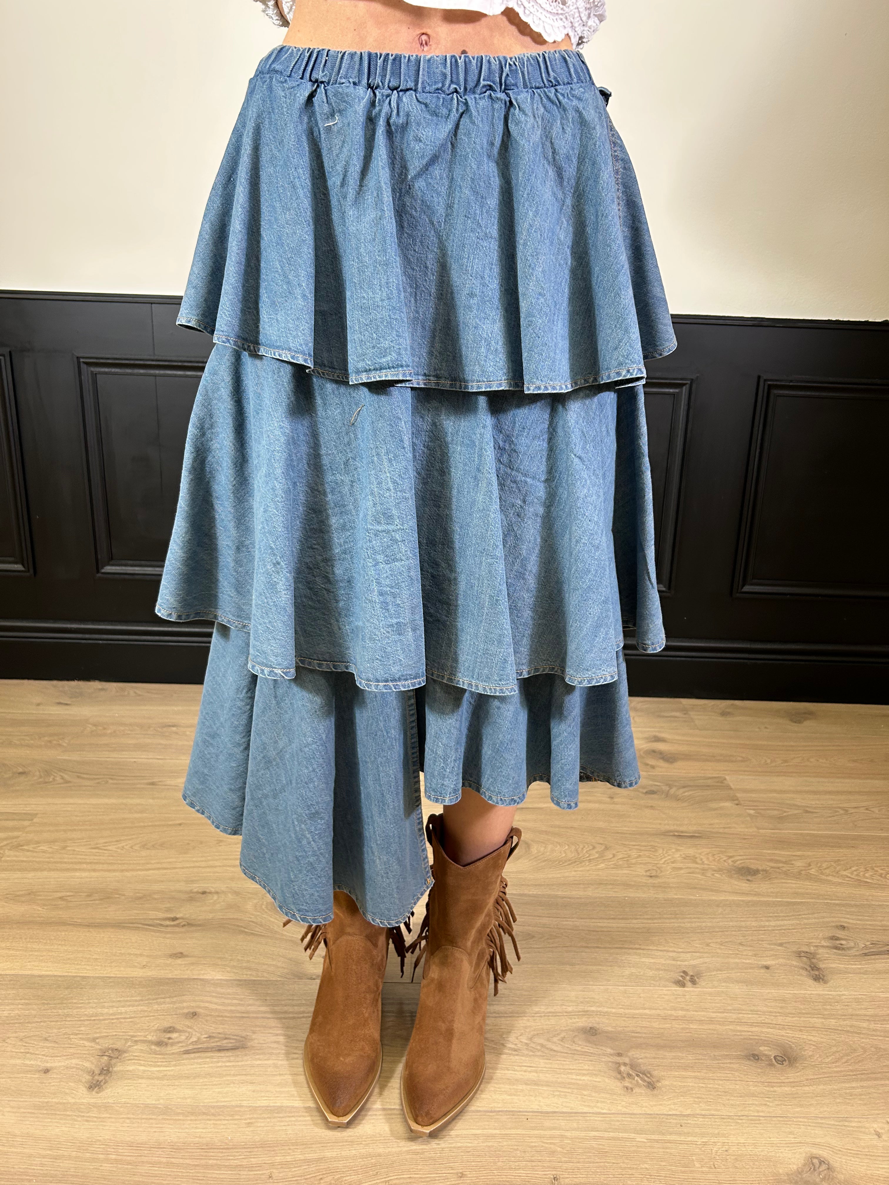 Gonna a balze asimmetrica in denim