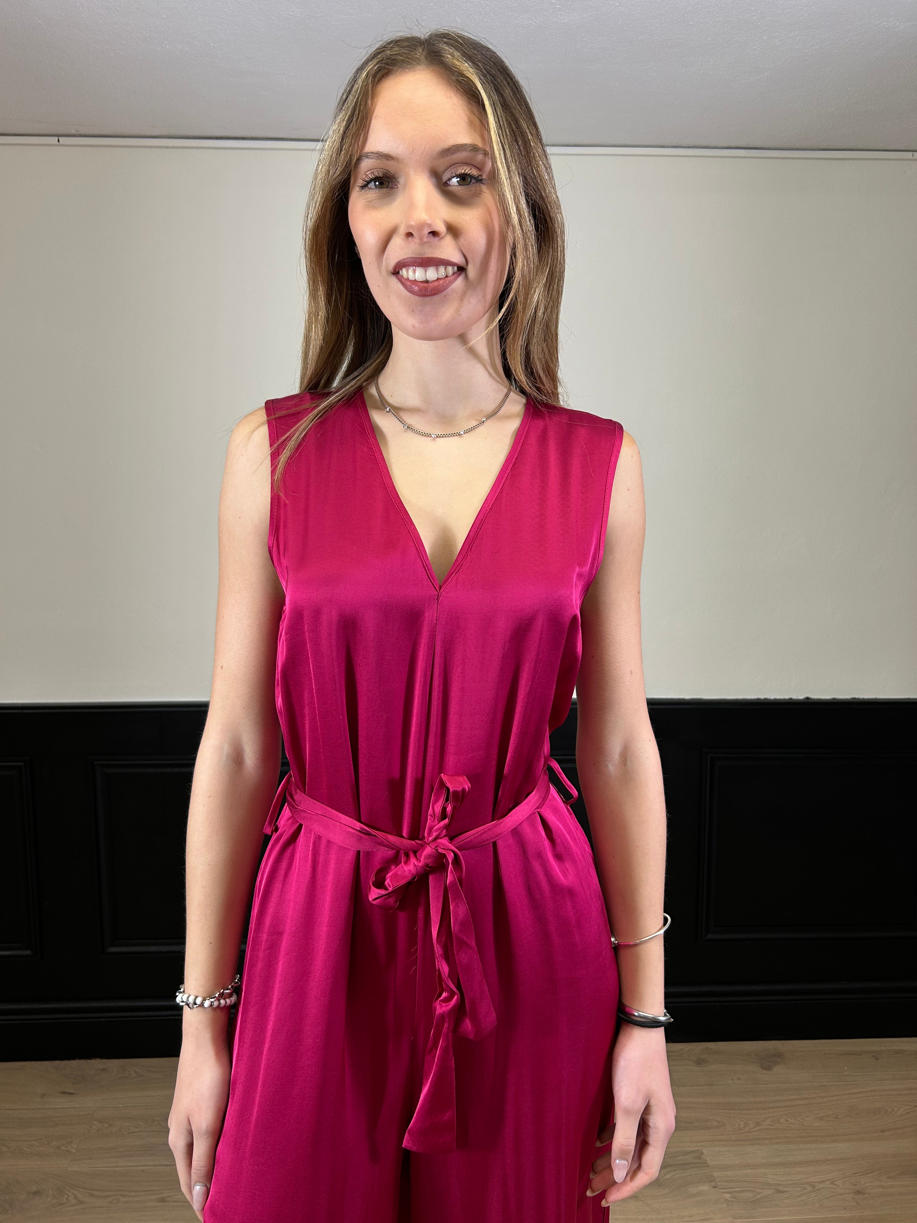 Tuta Pingo palazzo con scollo a V fucsia