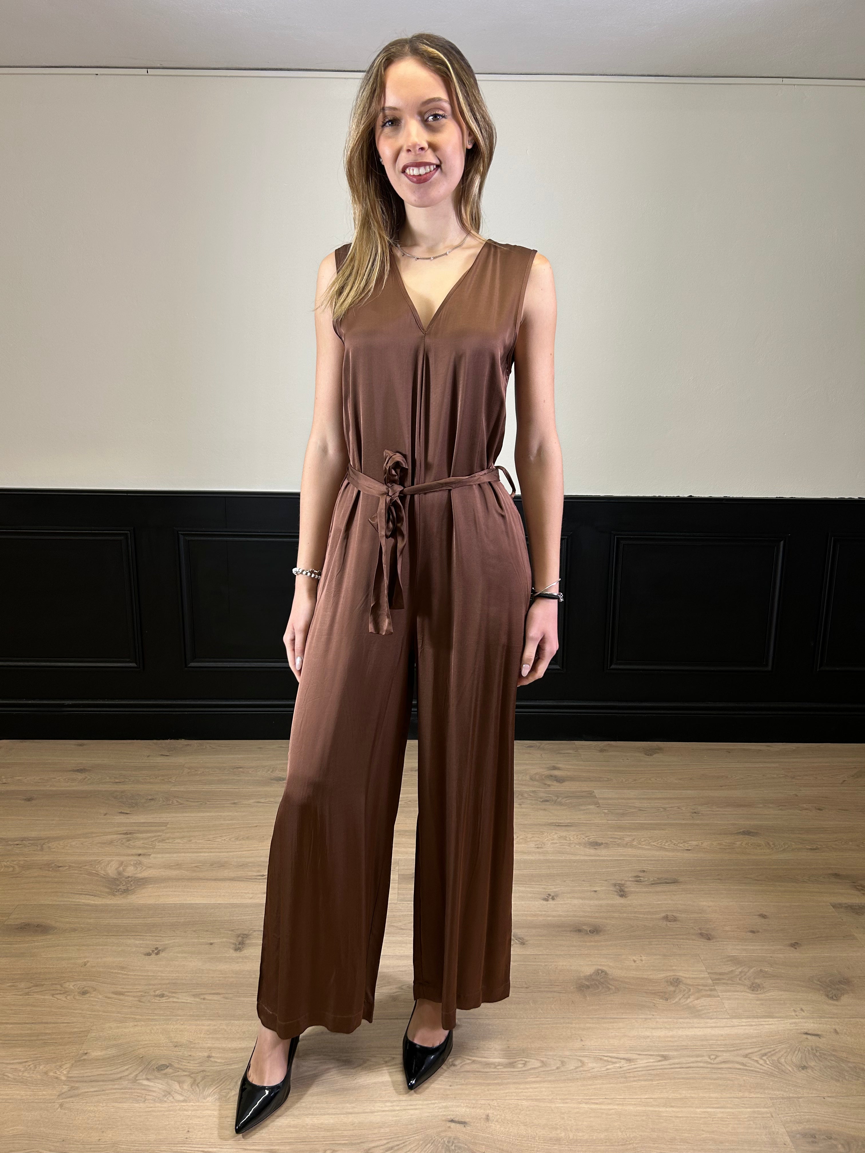 Tuta Pingo palazzo scollo a V marrone