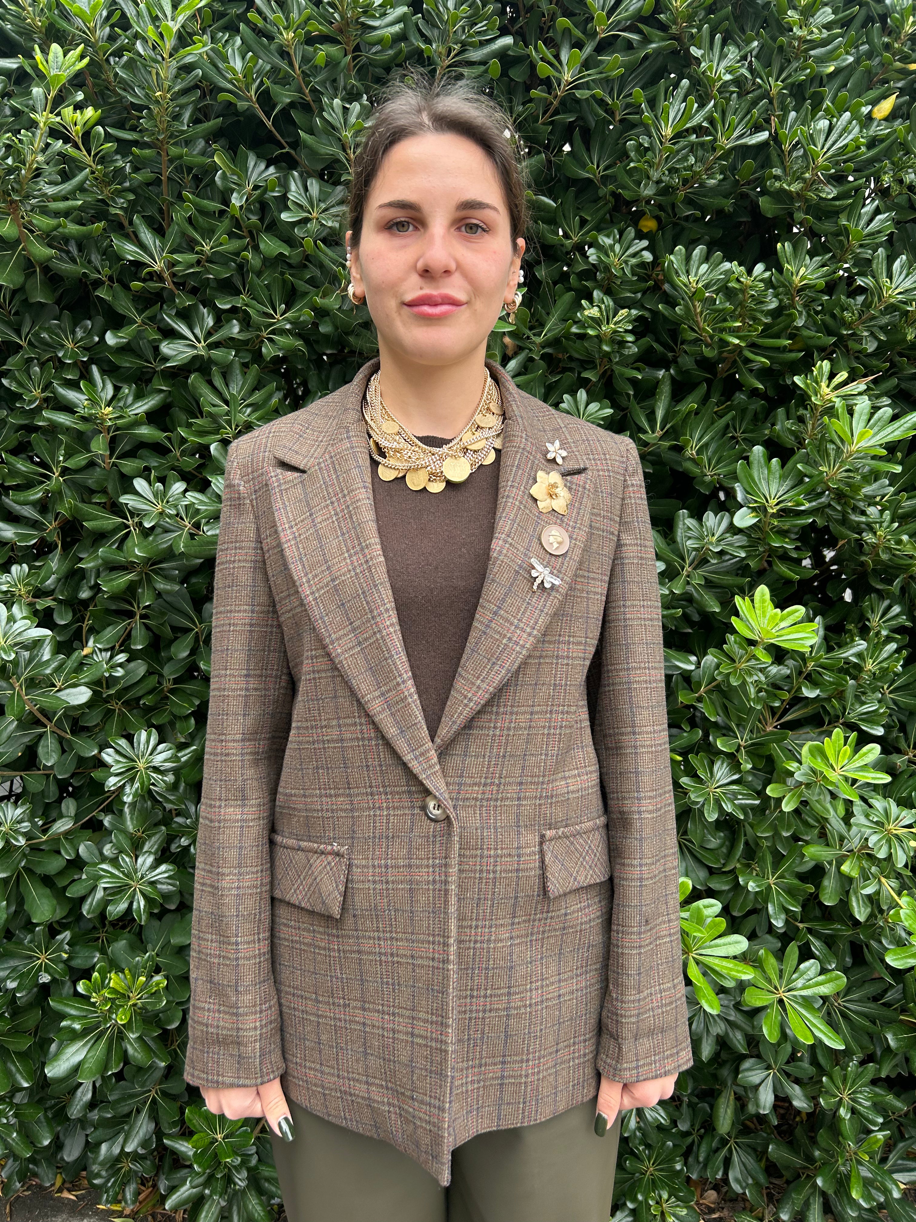 Giacca dritta quadri con spille