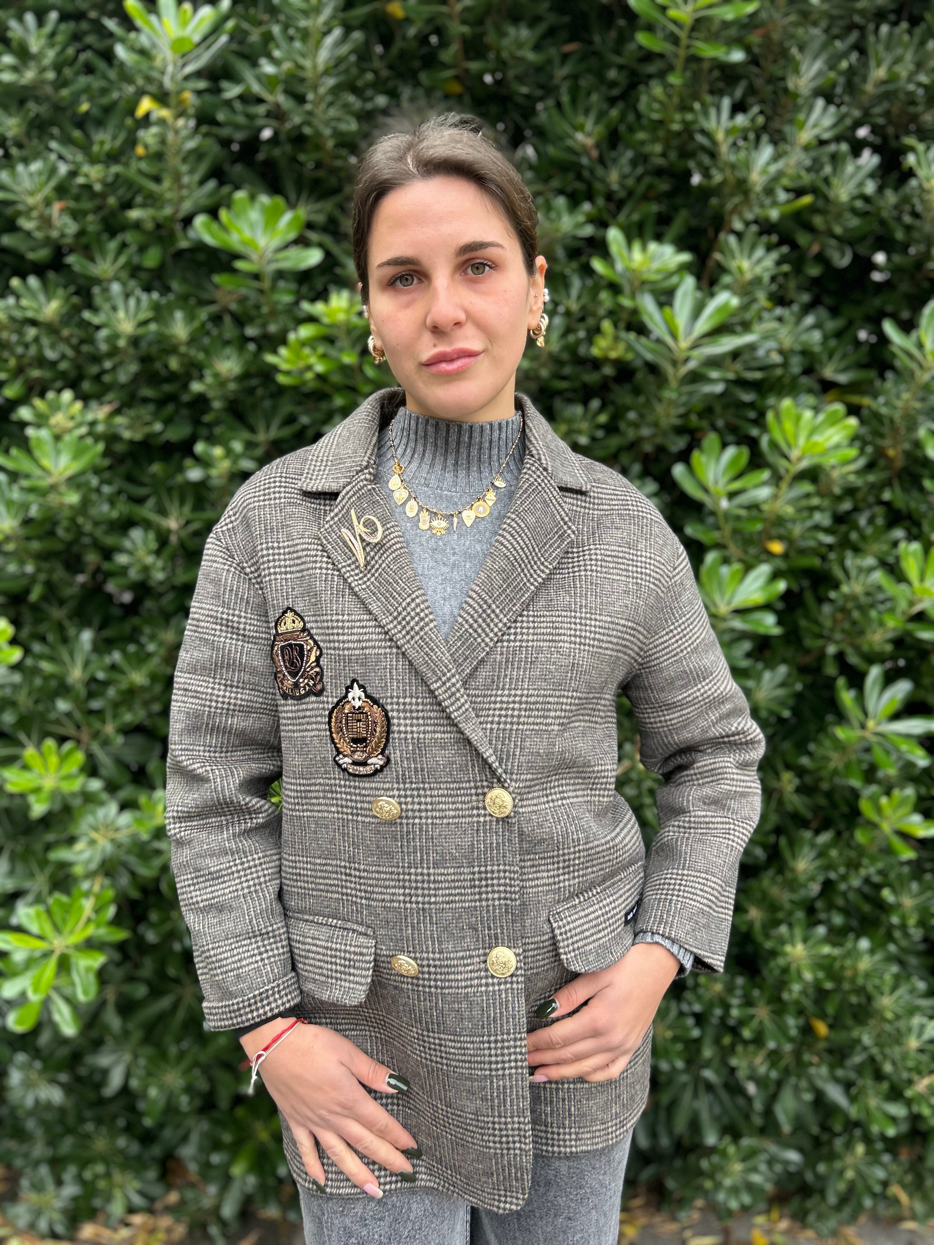 Giacca cappotto in lana con patch hand made