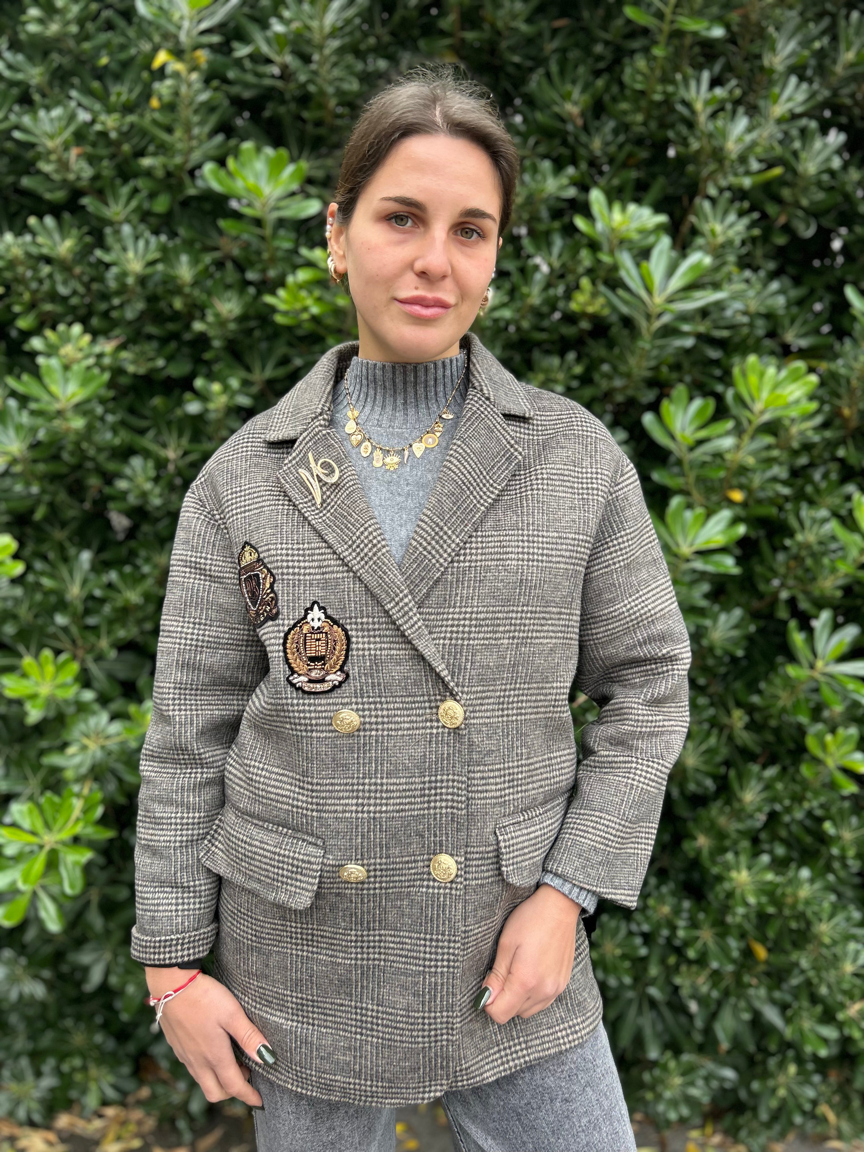 Giacca cappotto in lana con patch hand made