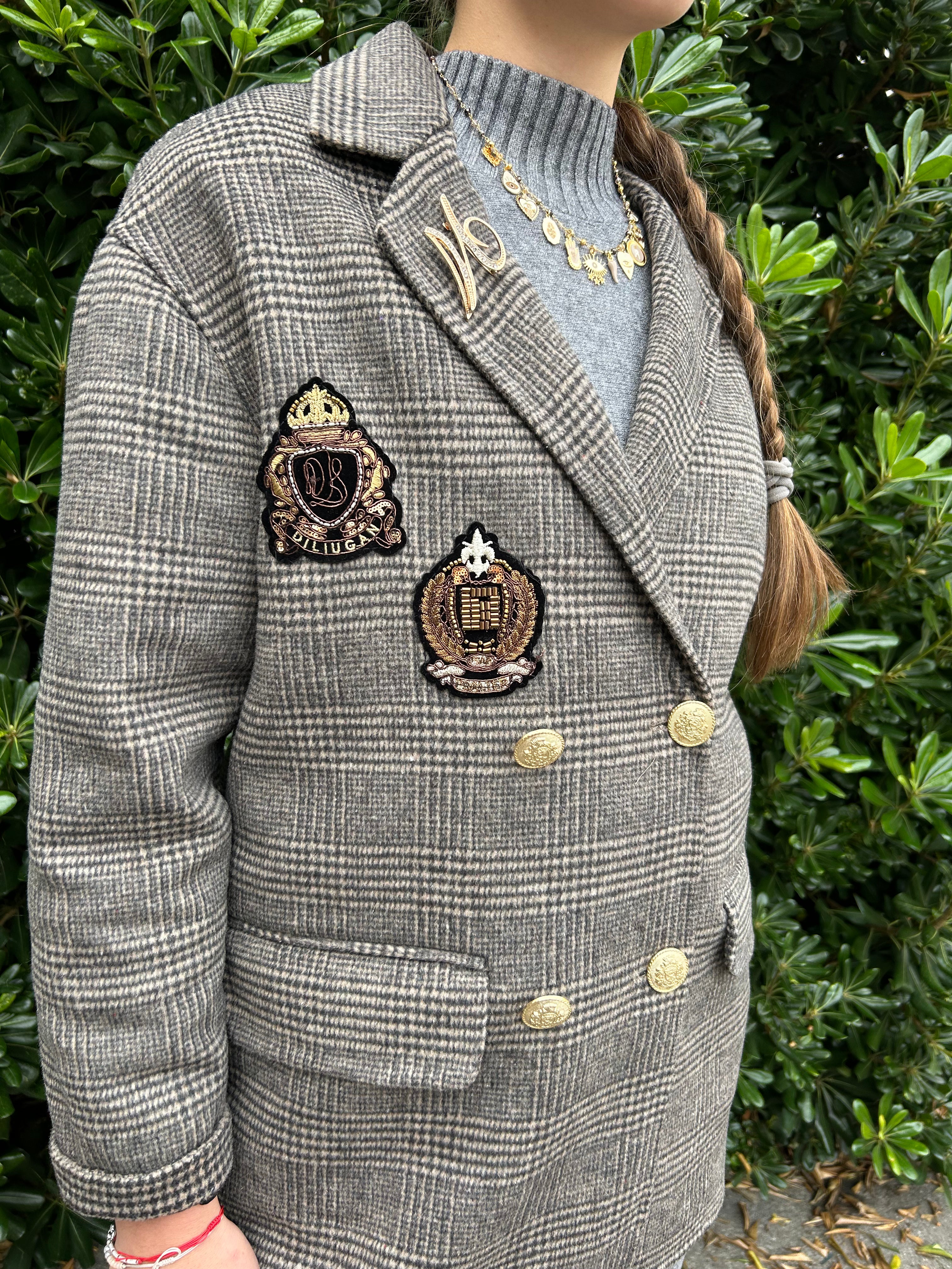 Giacca cappotto in lana con patch hand made