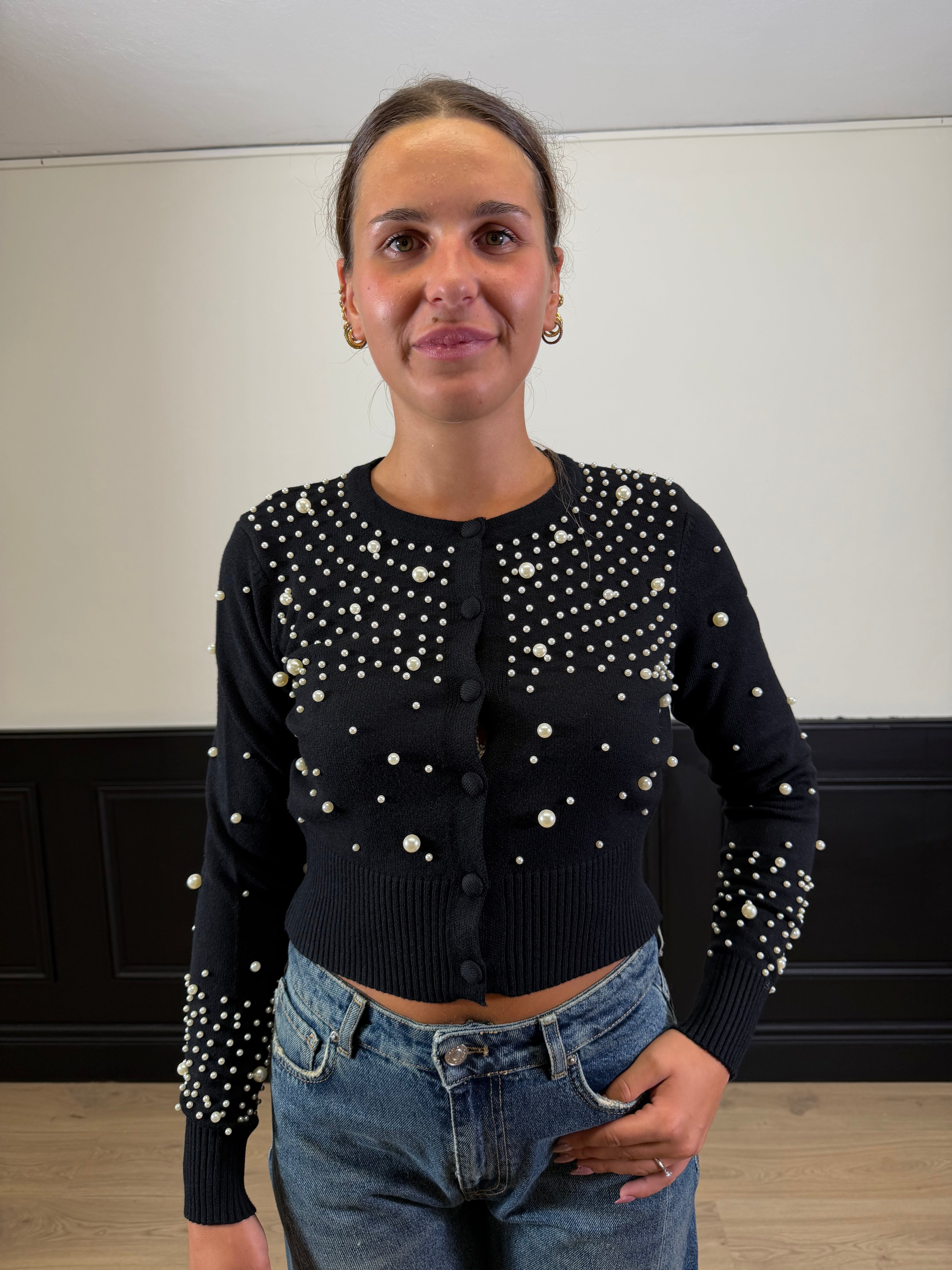 Cardigan con applicazione perle