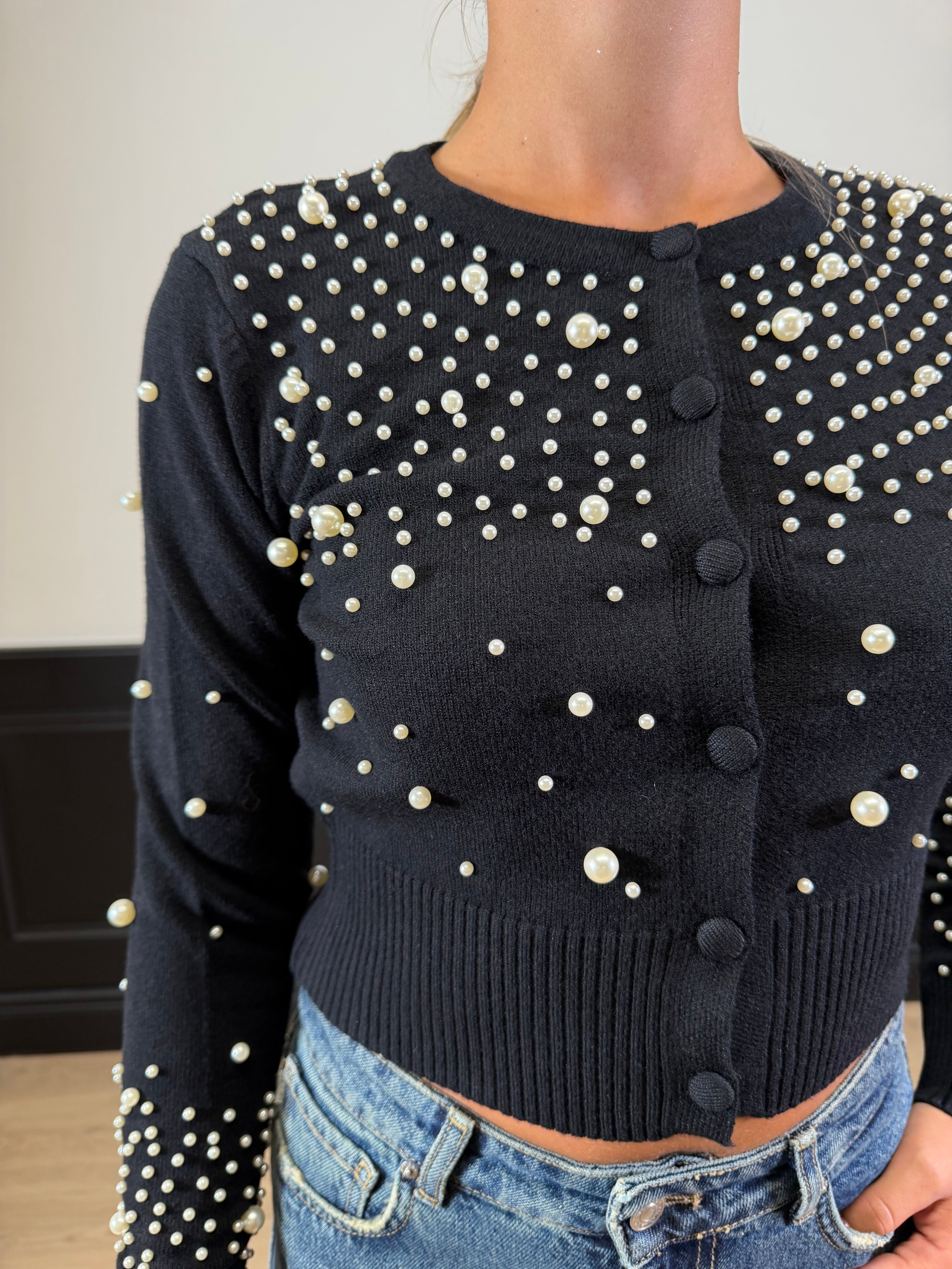 Cardigan con applicazione perle