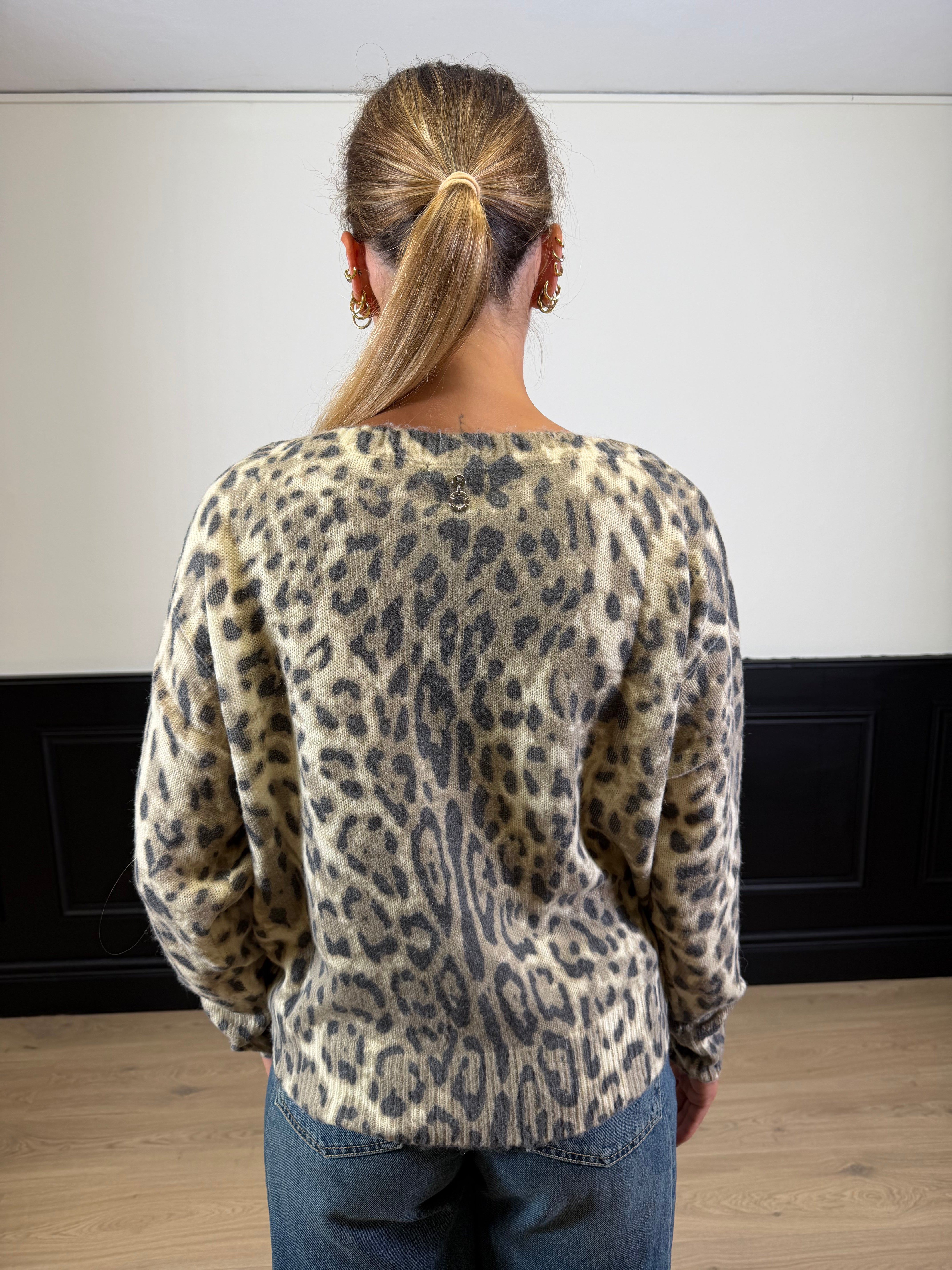 Pull fantasia animalier con dettaglio castoni
