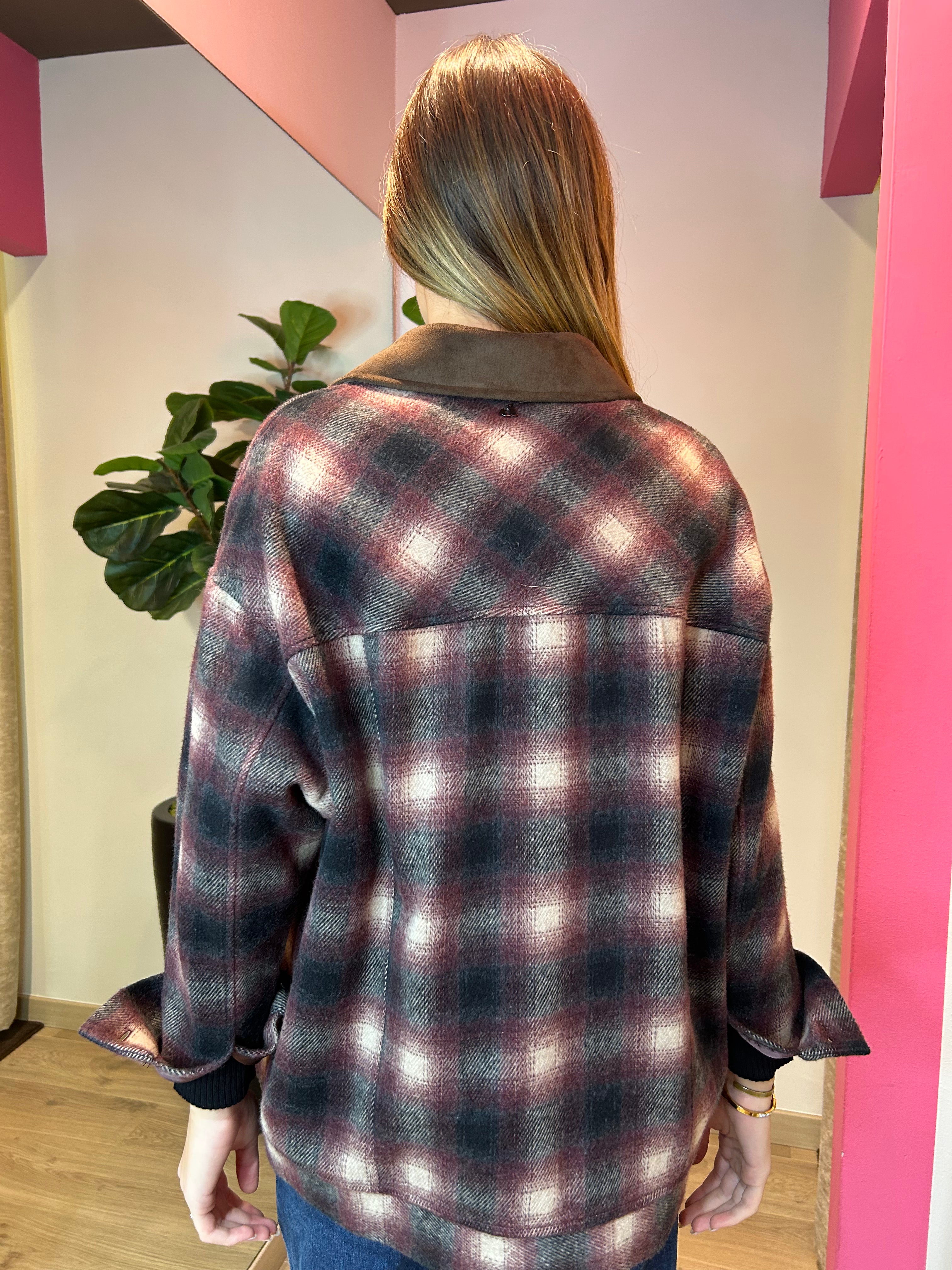 Giacca camicia check sul bordeaux