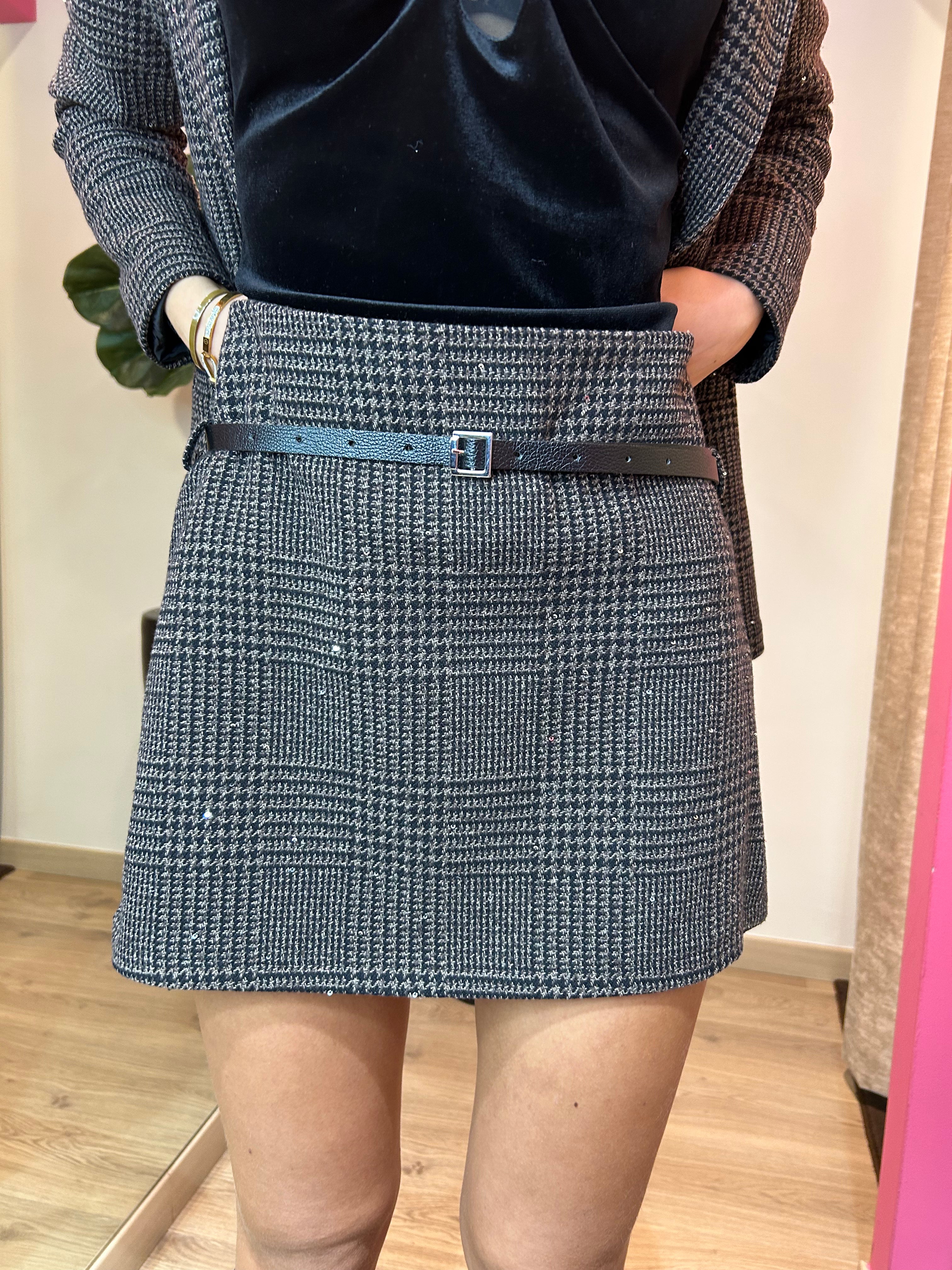 Gonna corta pied de poule con micro paillettes