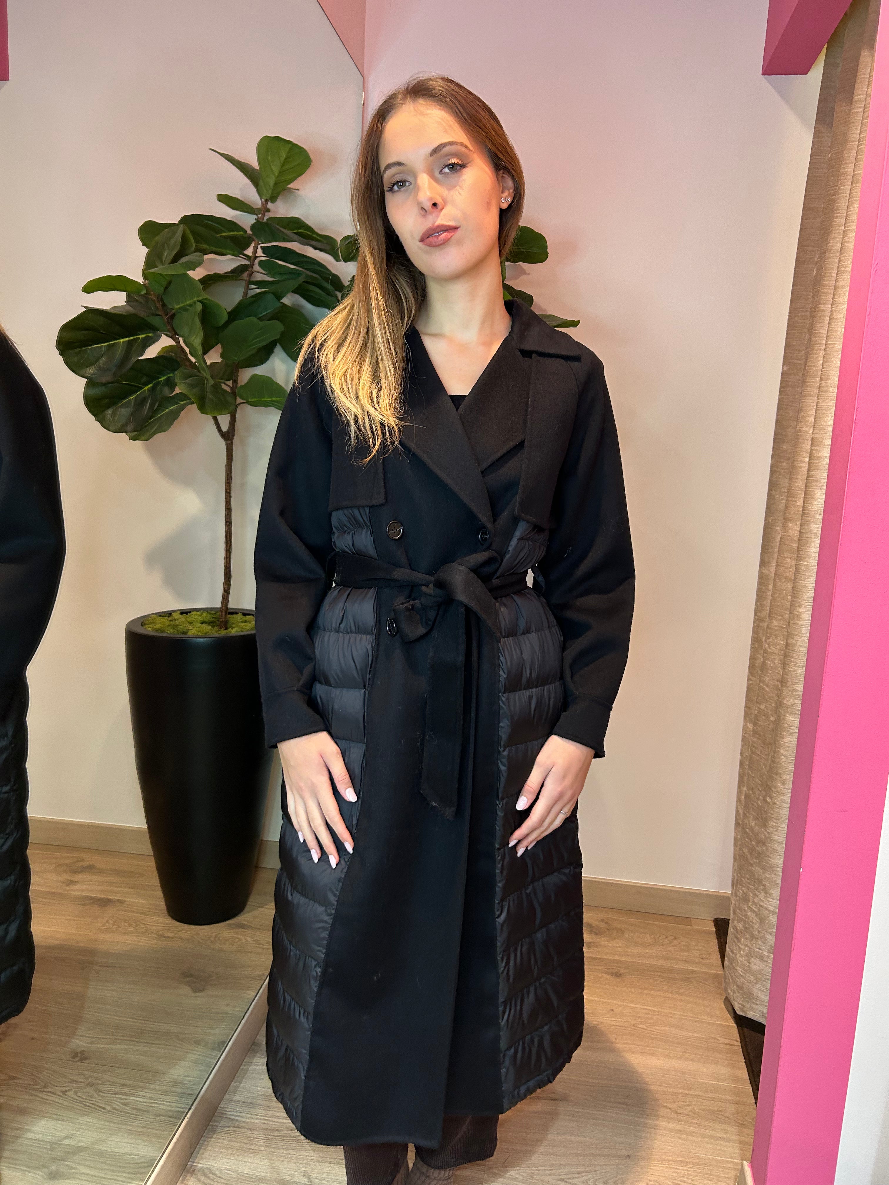 Cappotto lungo con inserti in piumino
