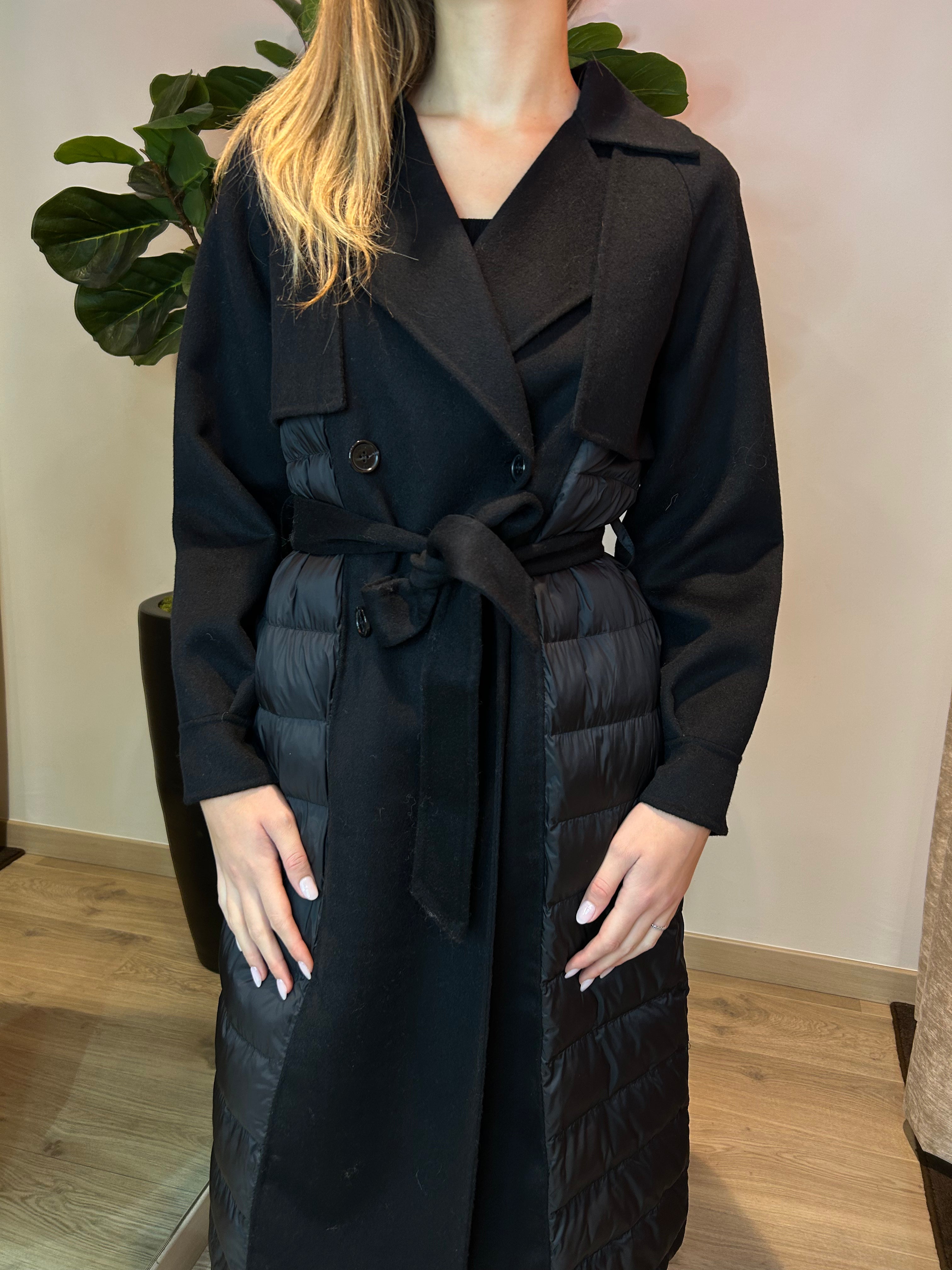 Cappotto lungo con inserti in piumino