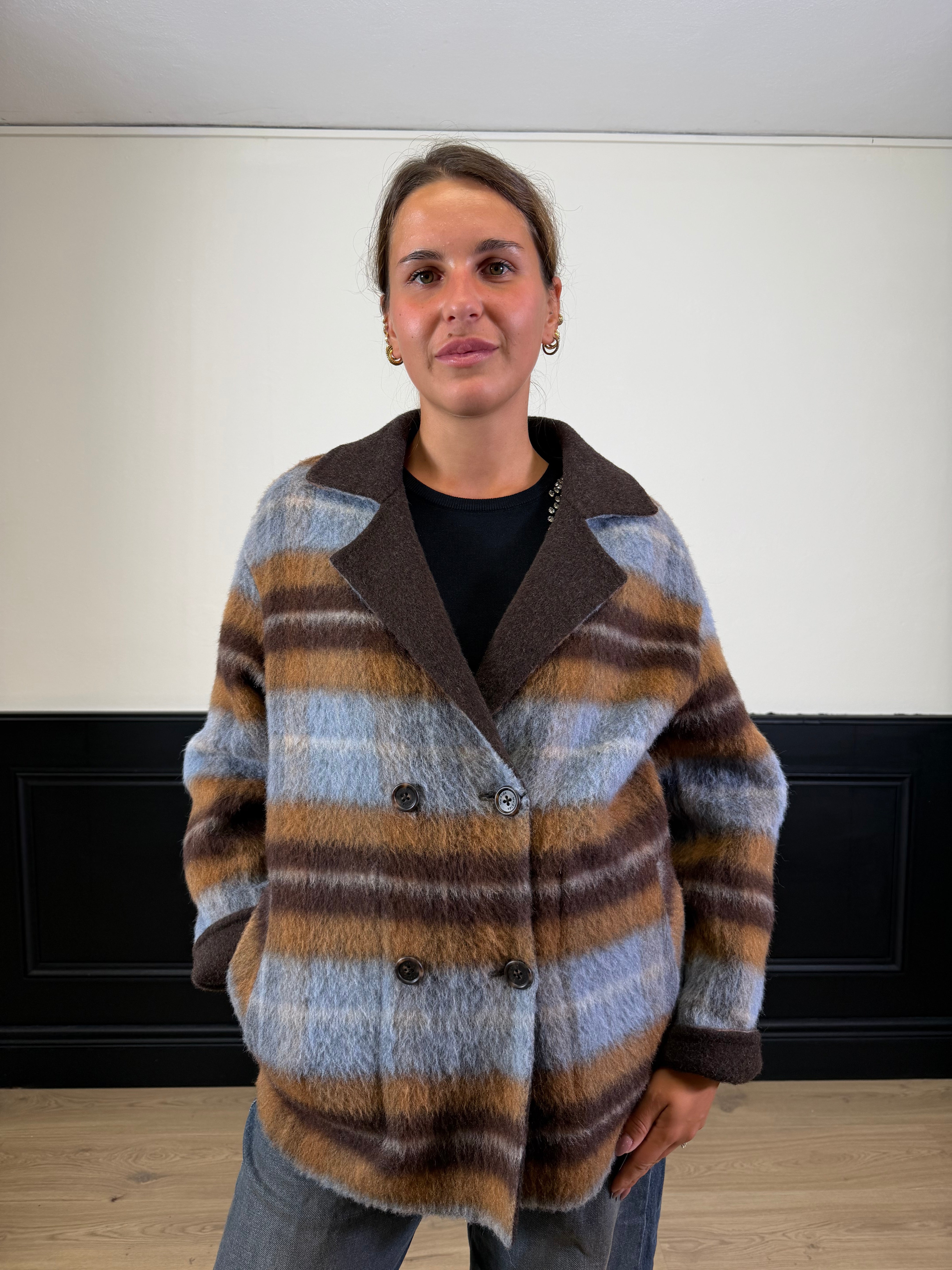 Cappotto check double face in lana