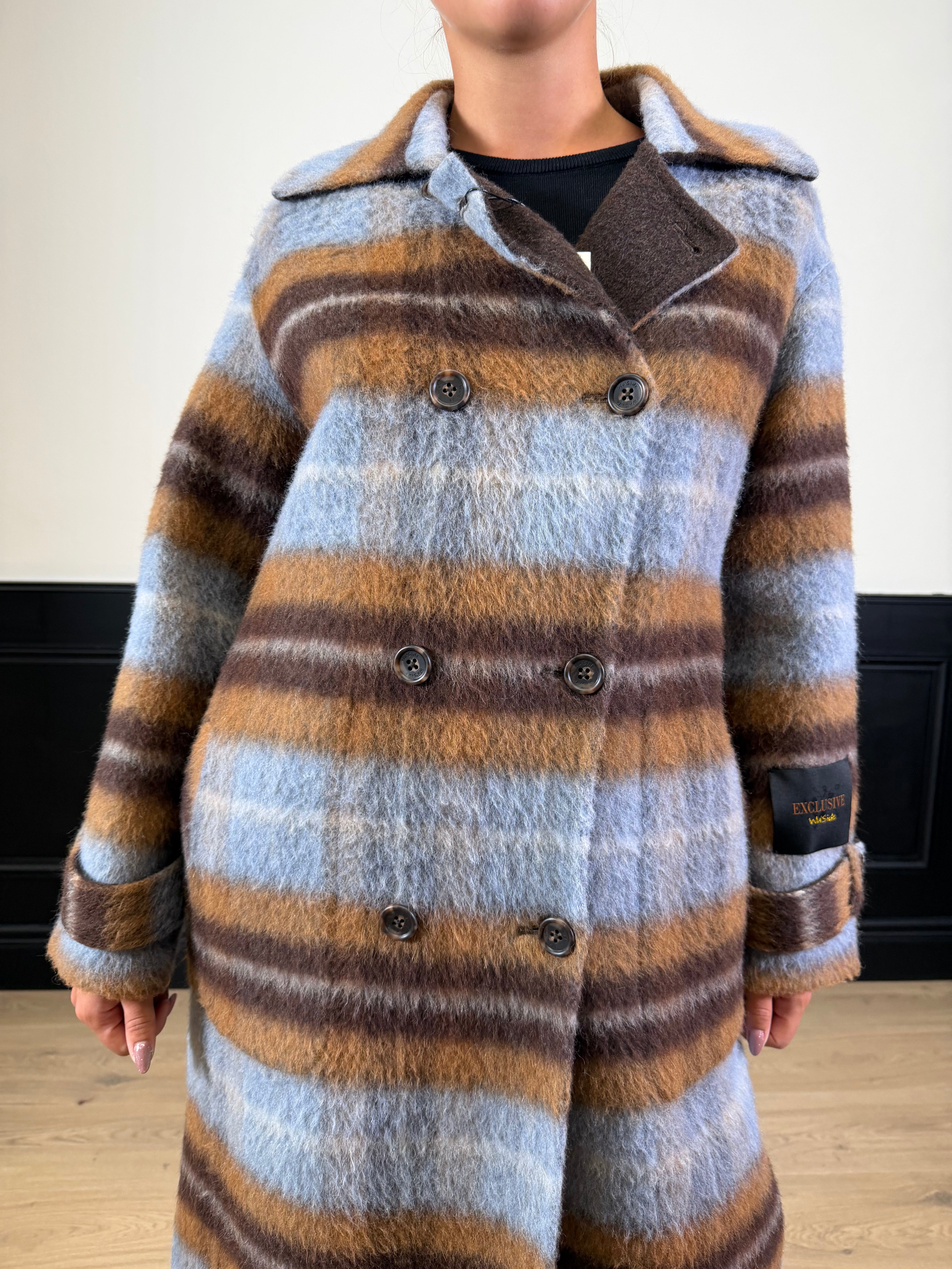 Cappotto lungo check double face in lana