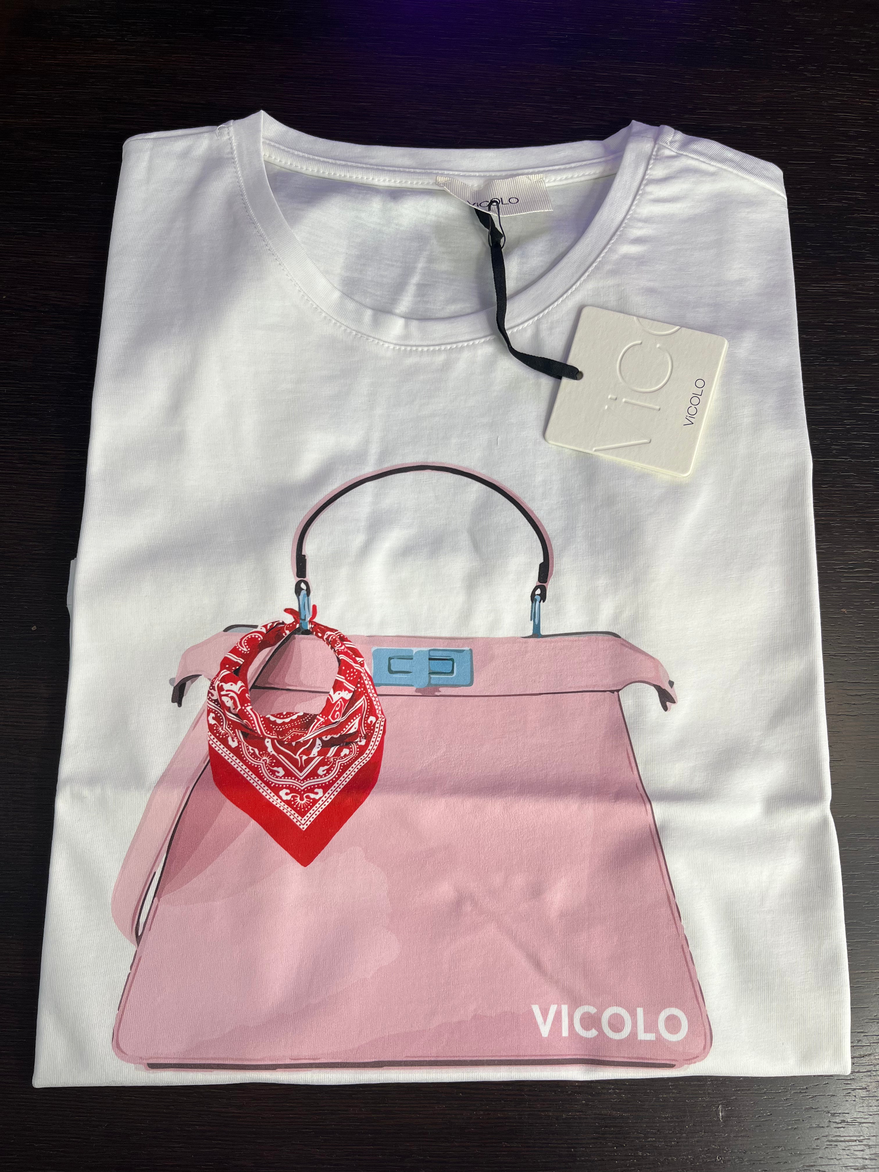 T-shirt stampa borsa rosa