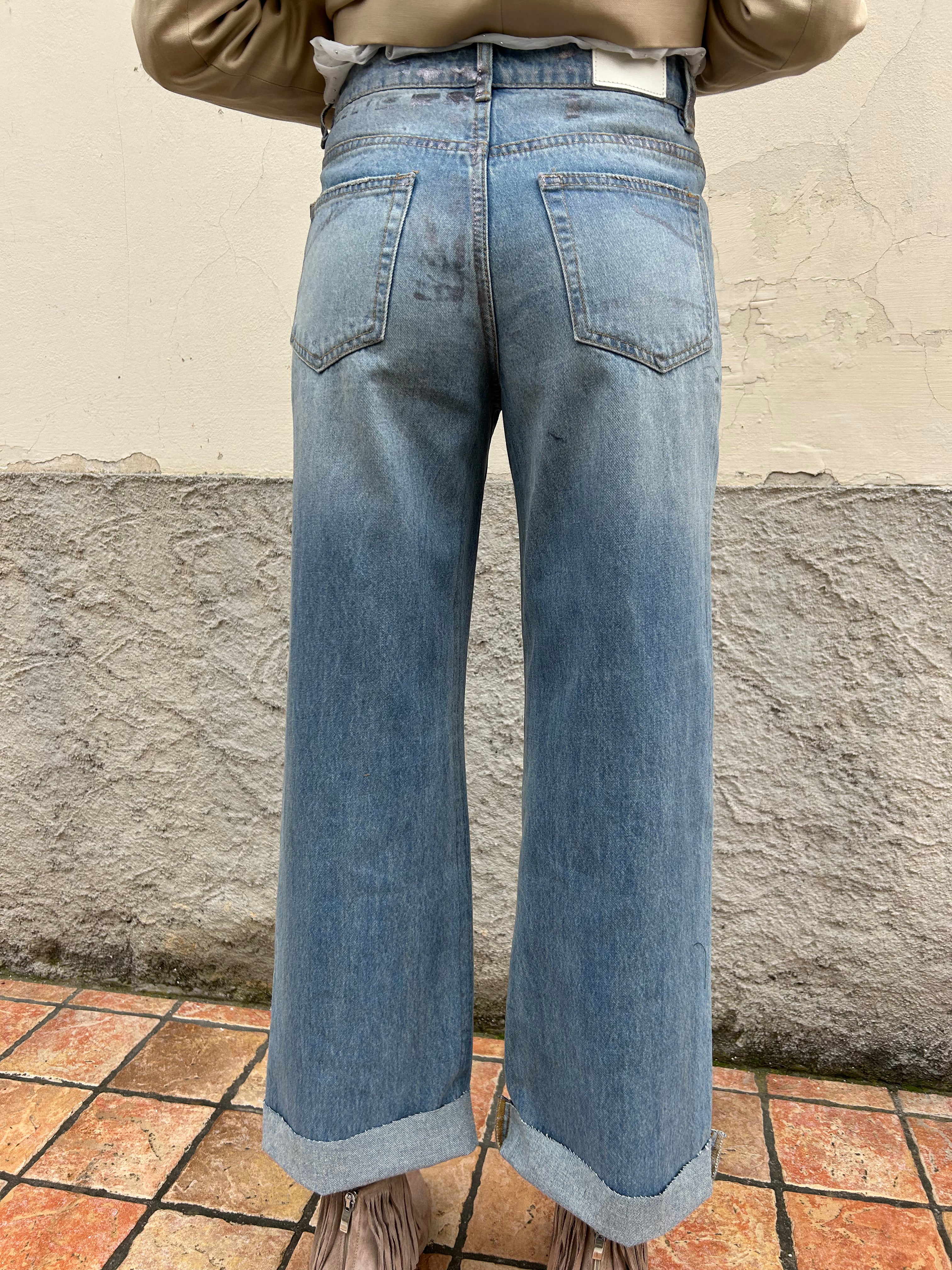 Jeans spalmato argento gamba dritta