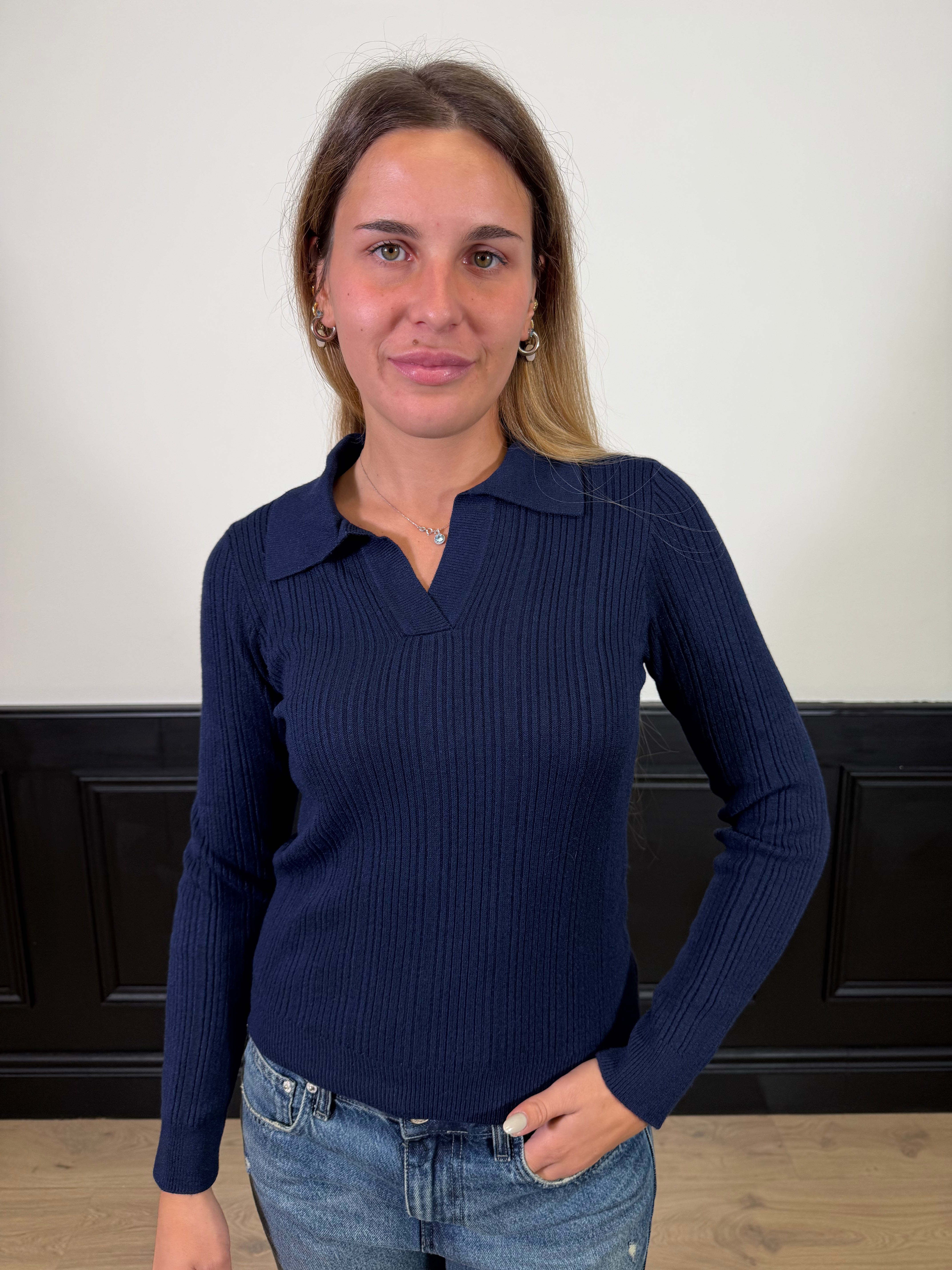 Maglia polo a costine