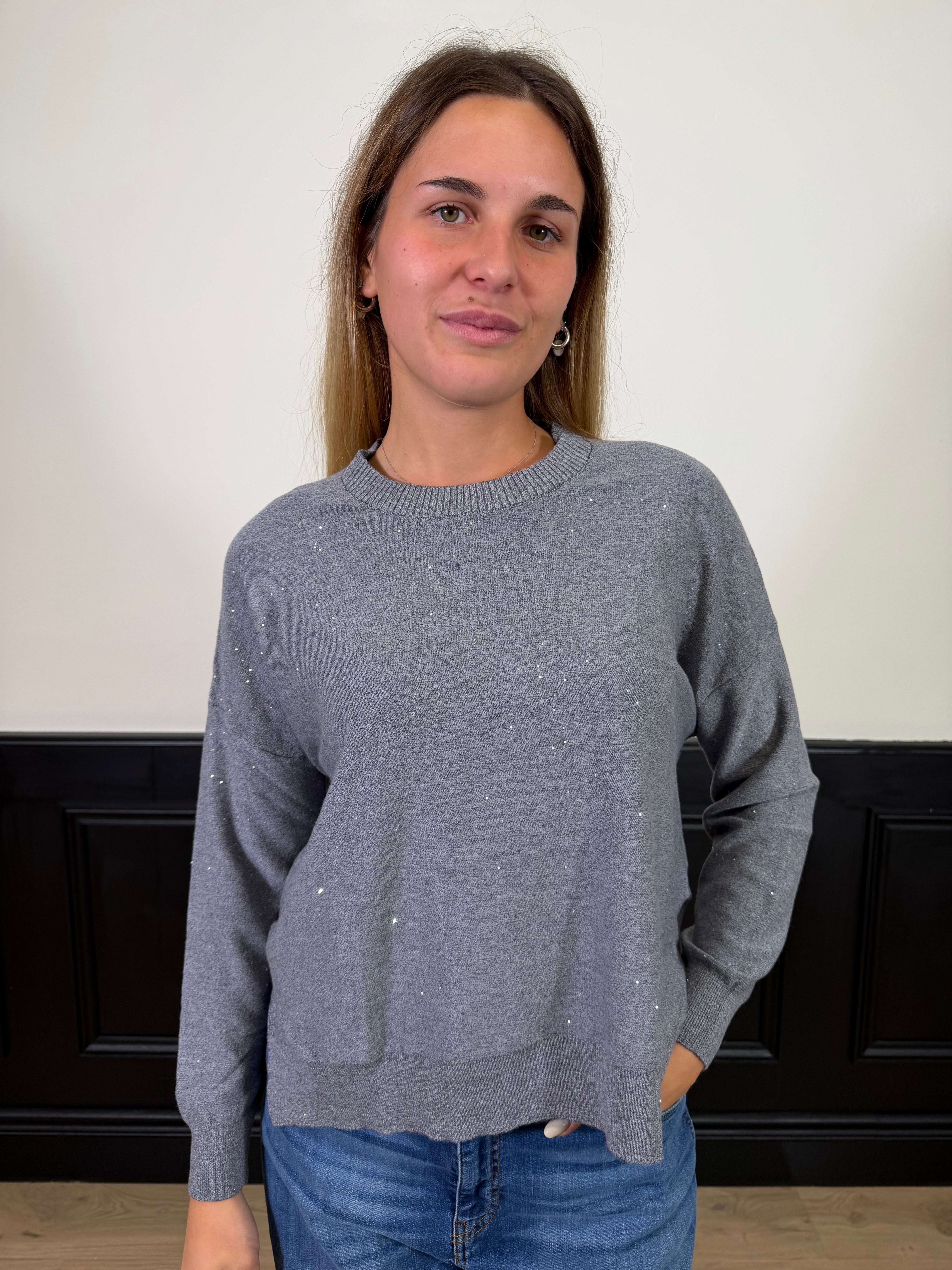 Maglia a scatola con mini paillettes