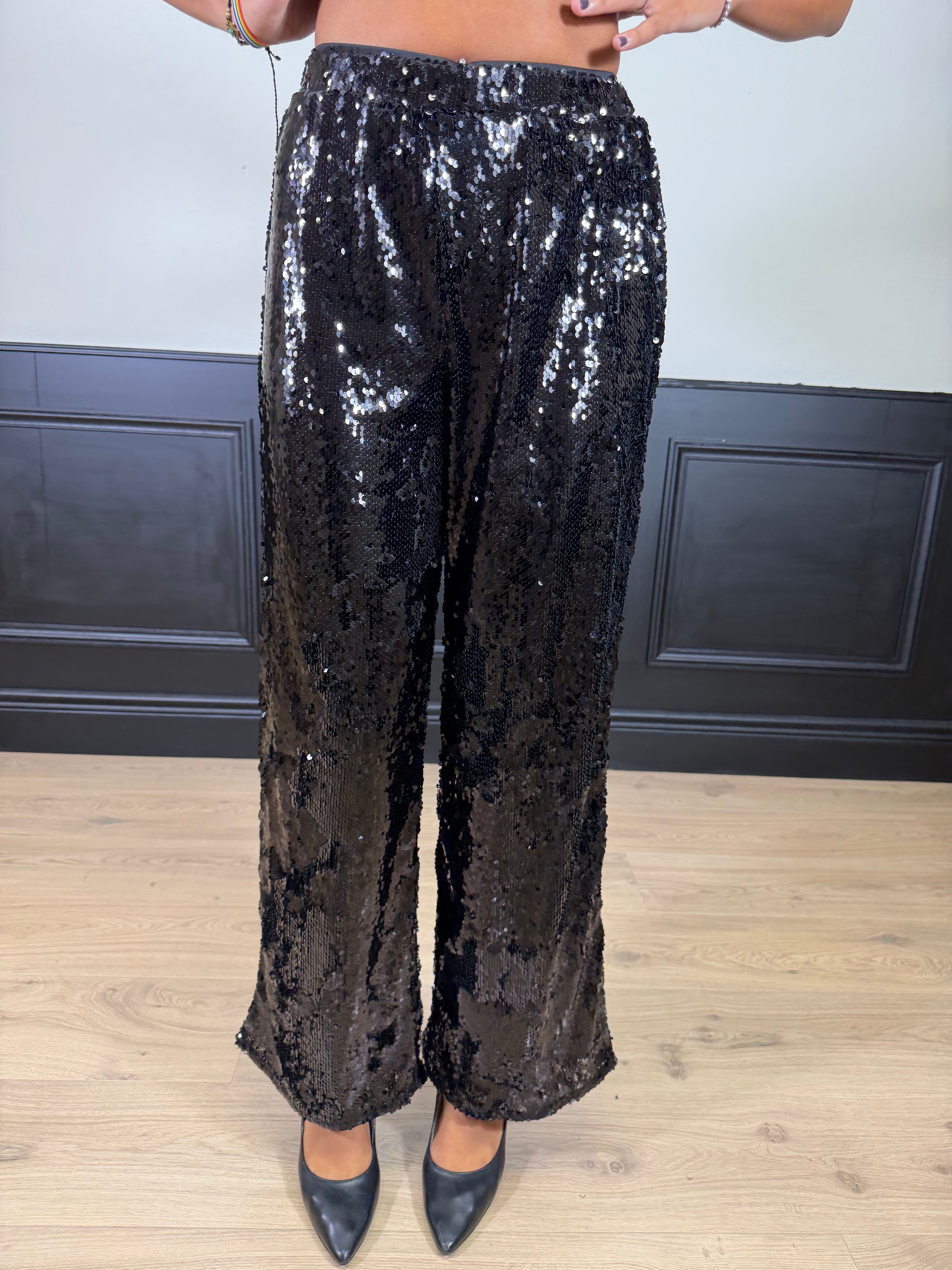 Pantalone largo paillettes
